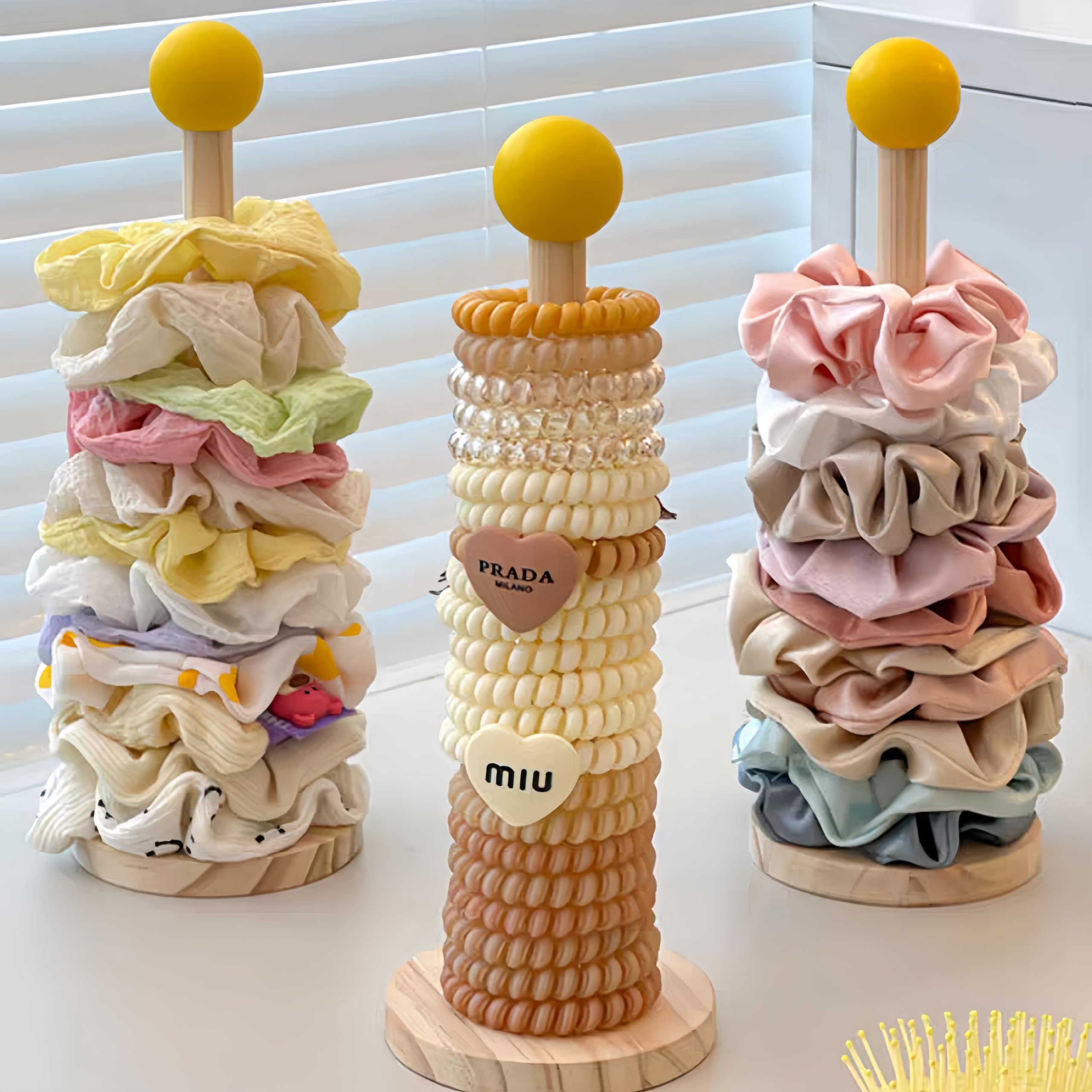 BRIUNN 2 Pcs Scrunchie Holder, Solid Wood Hair Tie Holder Organizer,Bracelet Holder,Hair Tie Storage,Girls Female and Teenagers Headband Display Stand