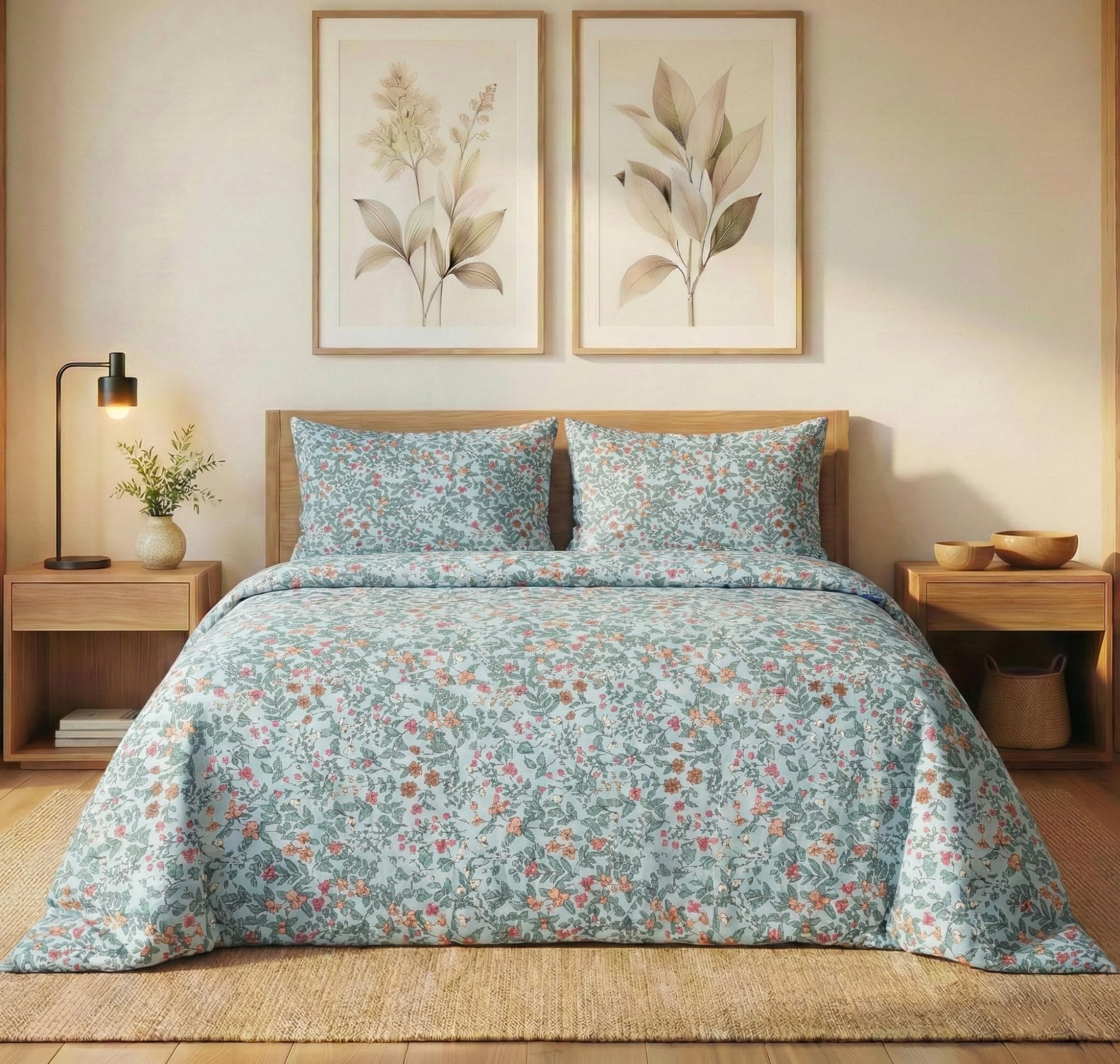 VAS COLLECTIONS 300 TC Cloud Cotton Bedsheet Set Super King Size 108x108 Inch (275x275 cm) | Soft Breathable Double Bed Sheet with 2 Pillow Covers | Luxury Hotel Quality Bed Linen (Meadow Teal)-image-49