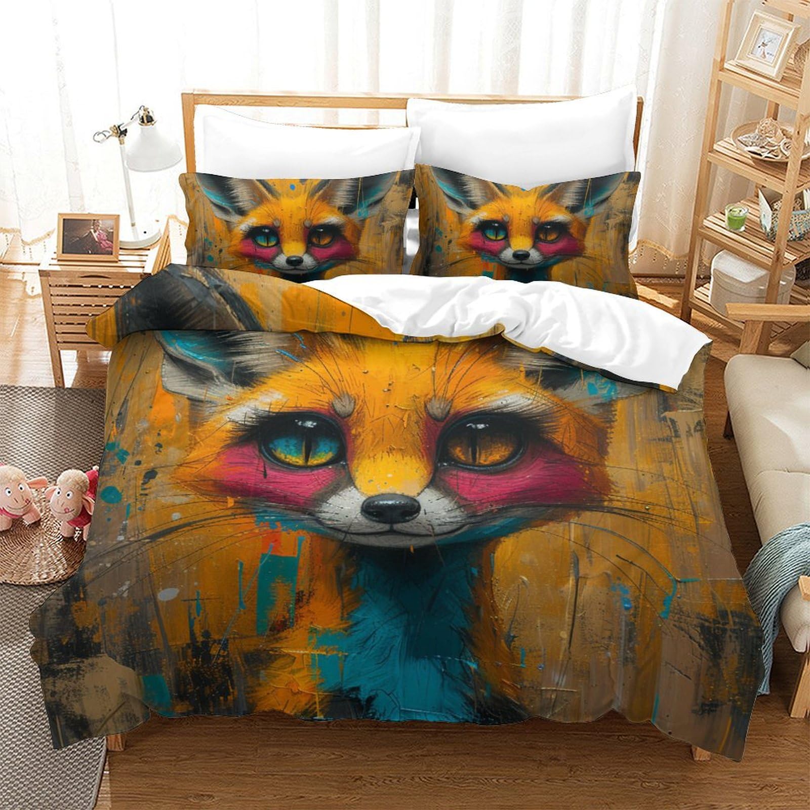 Ensemble de literie renard 3D pour une chambre d'enfant douce et chaleureuse