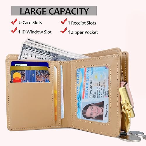 Miniatura 2 de Vodiu - Monedero corto de piel para mujer tamaño mediano plegable tarjetero monedero pequeño con hebilla cierre