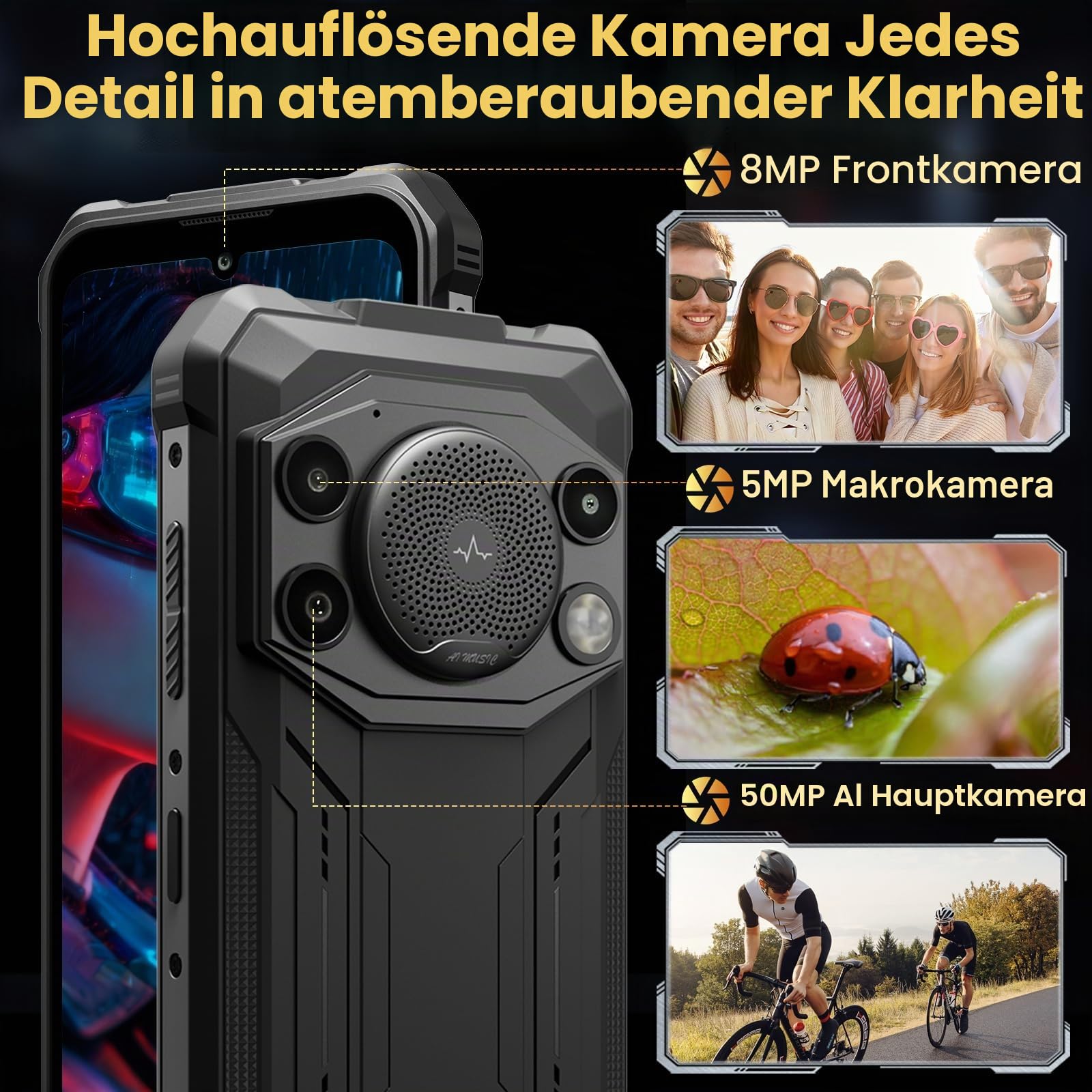 FOSSiBOT F110 Pro 5G Outdoor Handy 10000mAh, 20GB+128GB/1TB, 6.745" HD+ Display, Outdoor Smartphone Ohne Vertrag Android 15, 128dB Baustellenhandy, 50MP Kamera, Dual SIM/NFC/OTG/GPS/Face ID/IP68