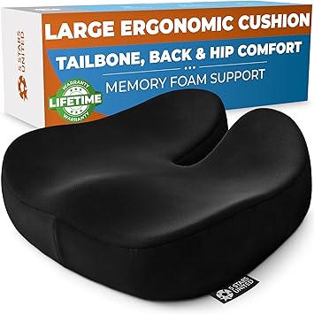 5 STARS UNITED Seat Cushion - Memory Foam Chair Cushion for Tailbone Pain Relief - Ergonomic Support for Coccyx, Sciatica & Butt - Office, Desk & Gaming Chair, Car Seat, Wheelchair, Black Suede