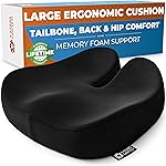 5 STARS UNITED Seat Cushion for Tailbone Pain Relief - Large Memory Foam Cushion for Coccyx, Hip, Sciatica & Post-Surgery Recovery - Wheelchair, Car, Desk, Gaming & Office Chairs, Black