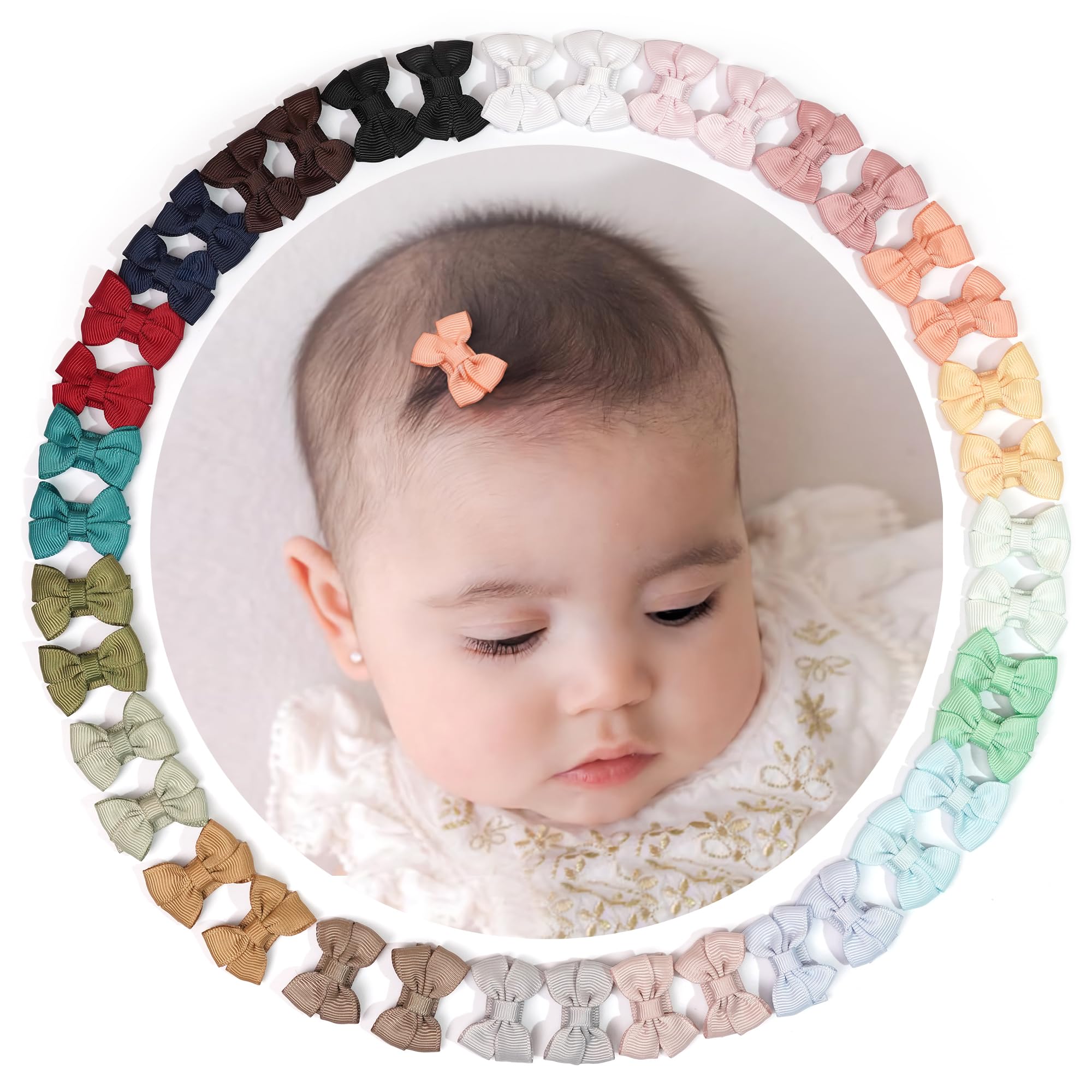 DED Baby Hair Clips 40 Pieces 20 Colors in Pairs Baby Bows Hairpins Tiny 3.5cm Hair Bows Alligator Clips for Girls Infant Toddler