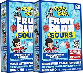 Fruit Blox Sours Blue Raspberry & Cherry Fruit Snacks, 2 Boxes of 22 Pouches, Non-GMO, Made with Real Fruit Juice (Blue Raspberry & Cherry)