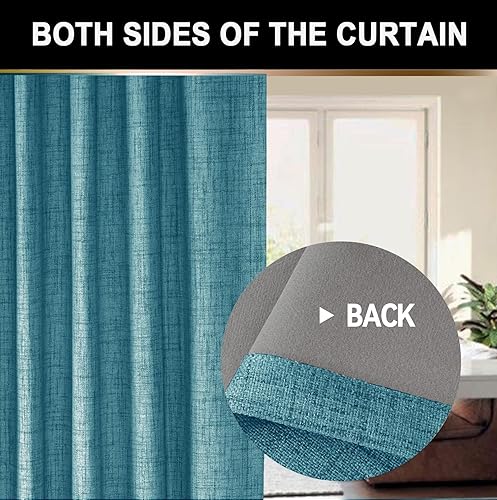 Miniatura 7 de 100% Blackout Shield Cortinas opacas de lino de 84 pulgadas de largo, juego de 2 paneles, anillos de clipcortinas opacas con bolsillo para barra,