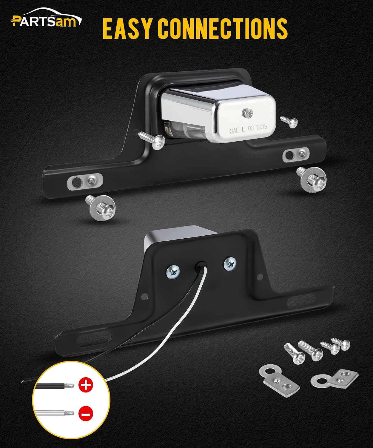 Partsam LED License Plate Light Chrome Waterproof 12V DC License Tag Light with Holder Drainage Hole Steel Bracket Mount ABS Housing AS Lens for Trailer Truck Pickup UTV ATV RV Boat 12V DOT Compliant image 5