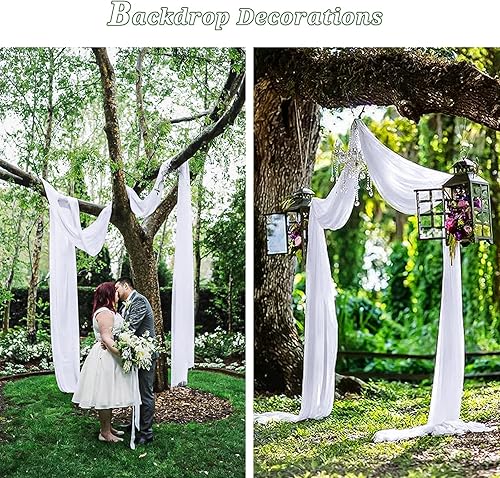 Miniatura 5 de Showgeous Tela drapeada para arco de boda, 4 paneles de 20 pies, tela de gasa blanca blanqueada, cortina de telón de fondo transparente para