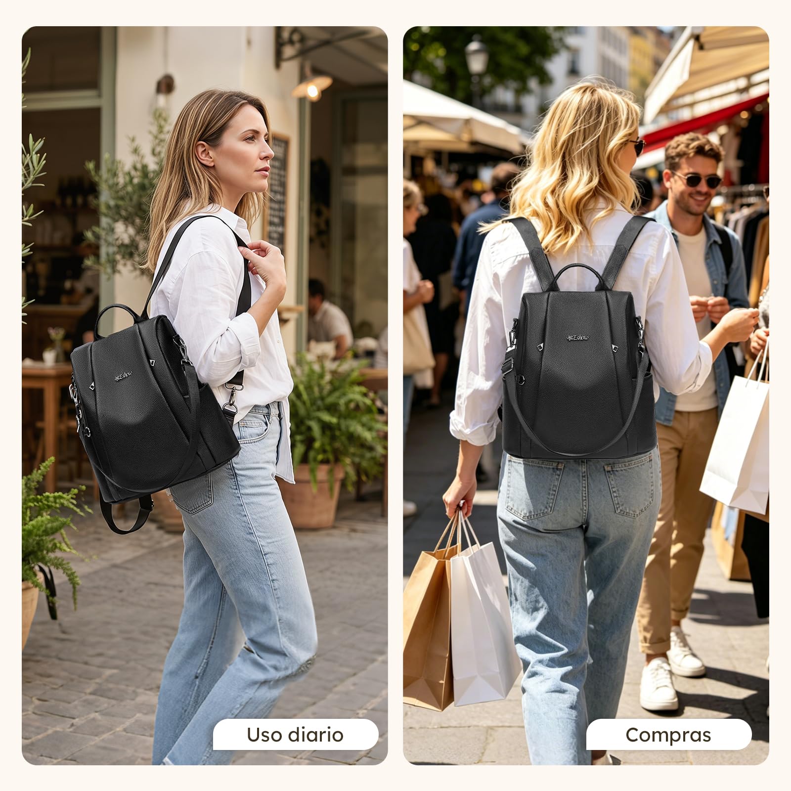 Eshow Mochila Mujer Antirrobo de Cuero Genuino para Trabajo Viaje Oficina