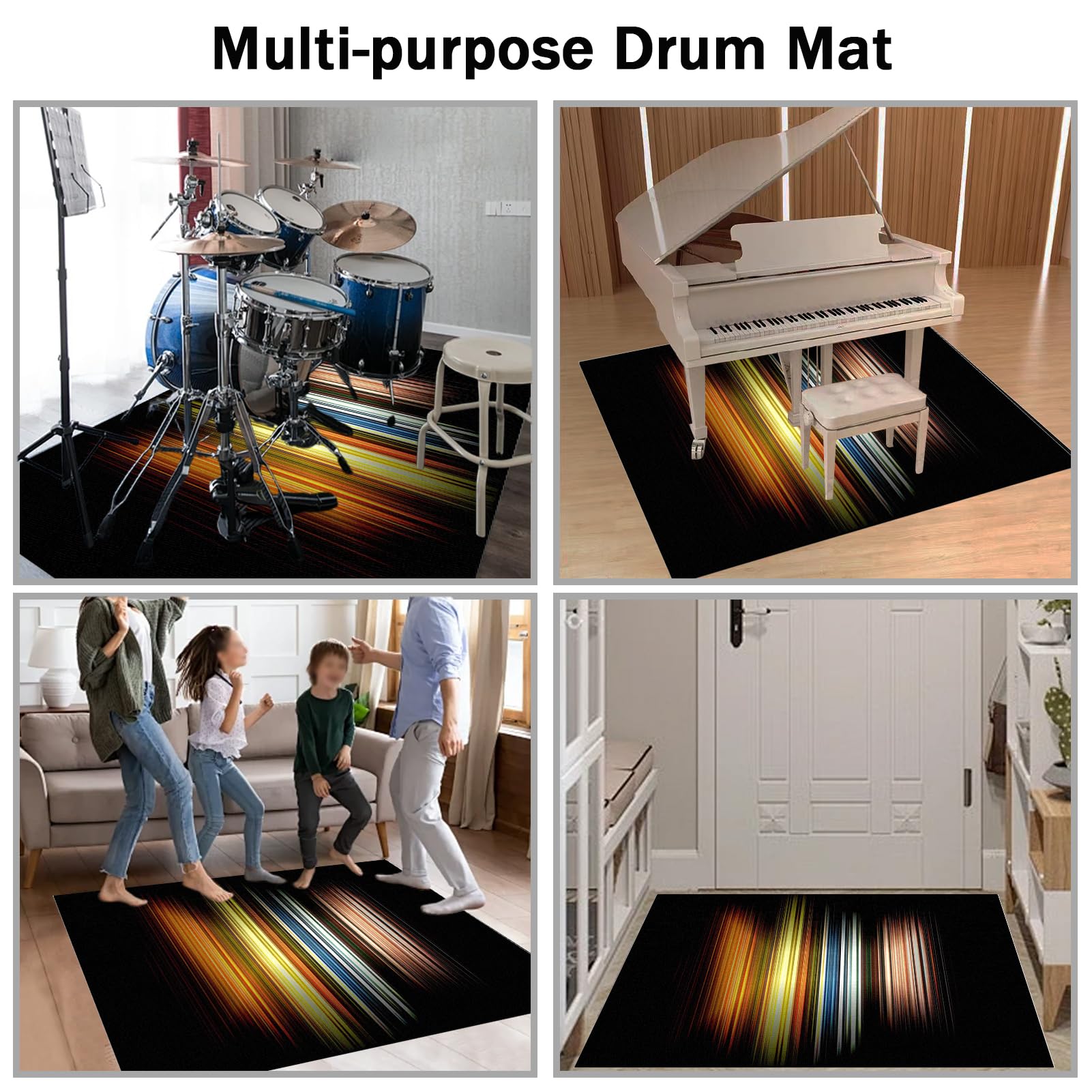 Schlagzeugteppich Klavierteppich Schallschutzmatte Professioneller Trommel Teppich für Bass Drum Snare Akustik Drum Teppich Percussion Vibration Absorption Teppich Rutschfeste Drum Matte 170 x 140 cm
