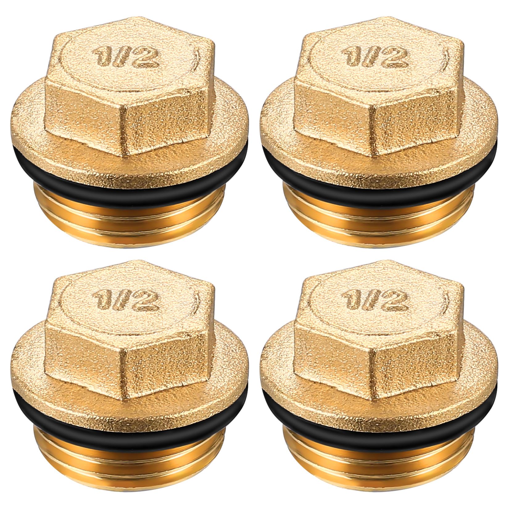 BieMian 4 Stk 1/2" Messing Stopfen, Messing Blindstopfen 1/2 Zoll Außengewinde, G1/2"Blindstopfen Rohr Endkappe mit Gummiring, Endstopfen Verschlussstopfen Außengewinde 1/2 zoll für Wasserleitungen