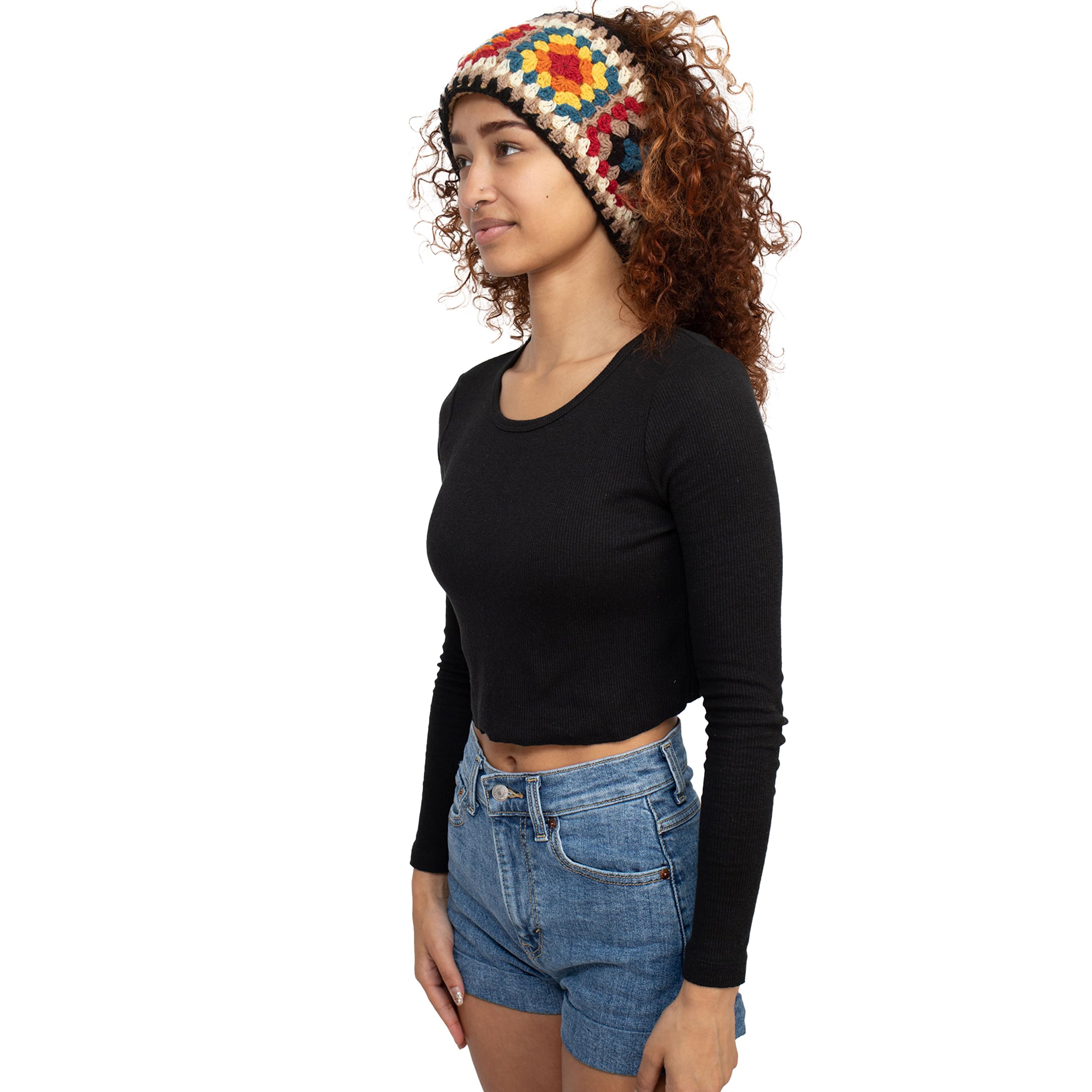 Lakhays Granny Square Teddy Fleece Headband-Black