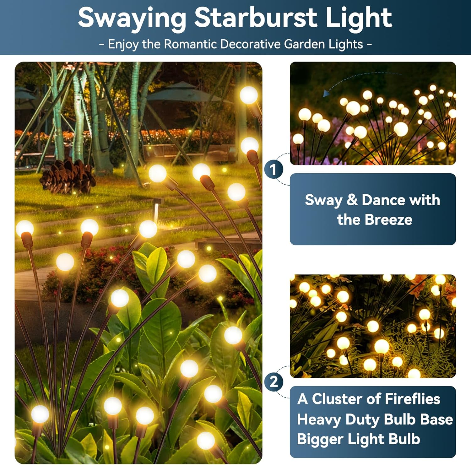 Solar Garden Lights Outdoor Waterproof, 6 Pack 48 LED Swaying Firefly Lights Outdoor Decor Light for Pathway Party Christmas Decoration, Unique Gifts for Women, Warm White