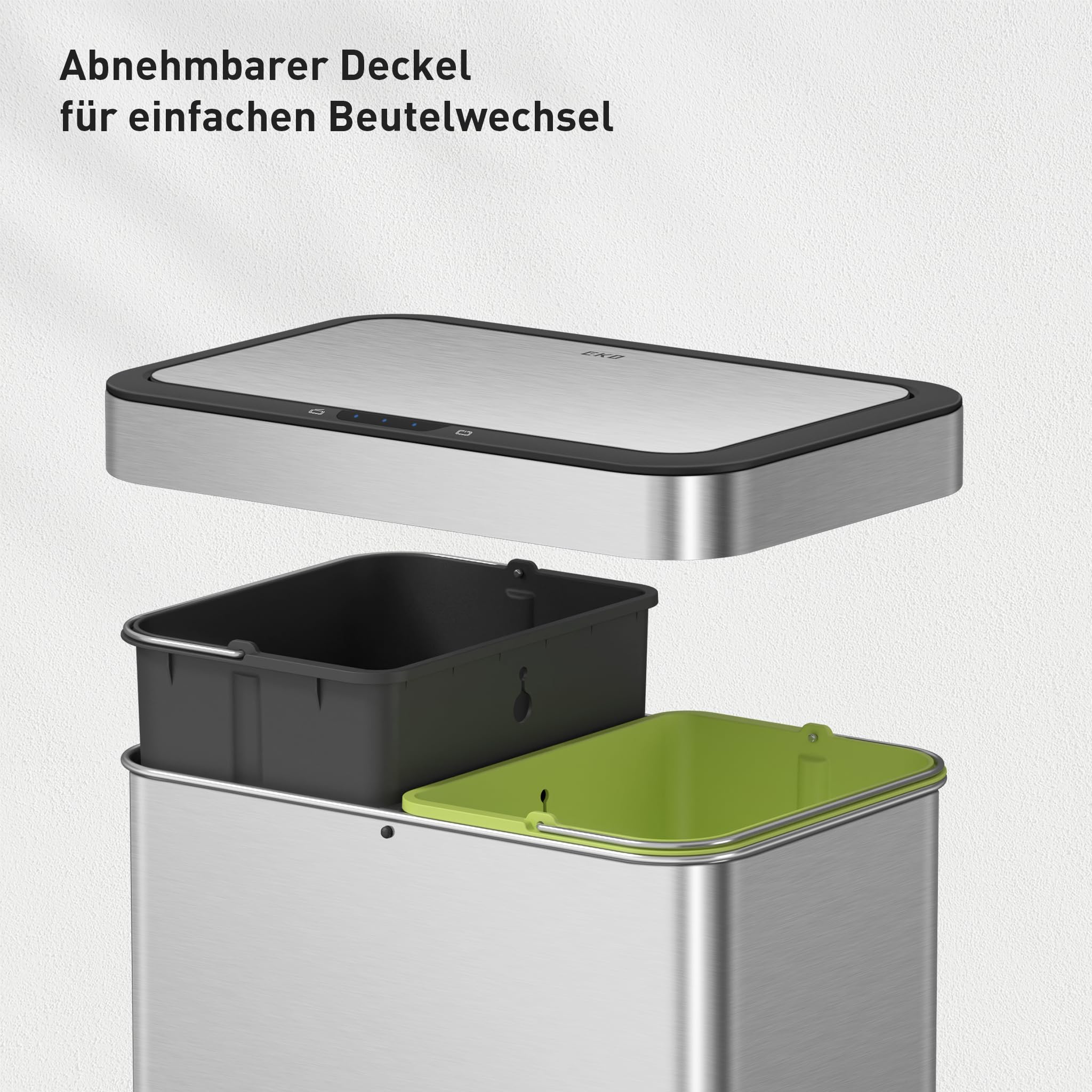 EKO NOVA Mülleimer mit Sensor 2 x 30L Edelstahl Softclose fingerabdruckfrei elektrischer Küchenmülleimer