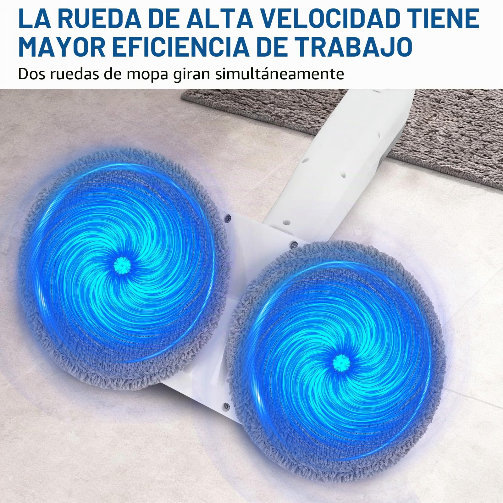 Mopa eléctrica inalámbrica de 7.4 V 2000 mAh, batería de litio de 200 ml, tanque de agua de 1 hora de funcionamiento, trapeador seco y húmedo, color blanco, 113 x 28 x 13 cm