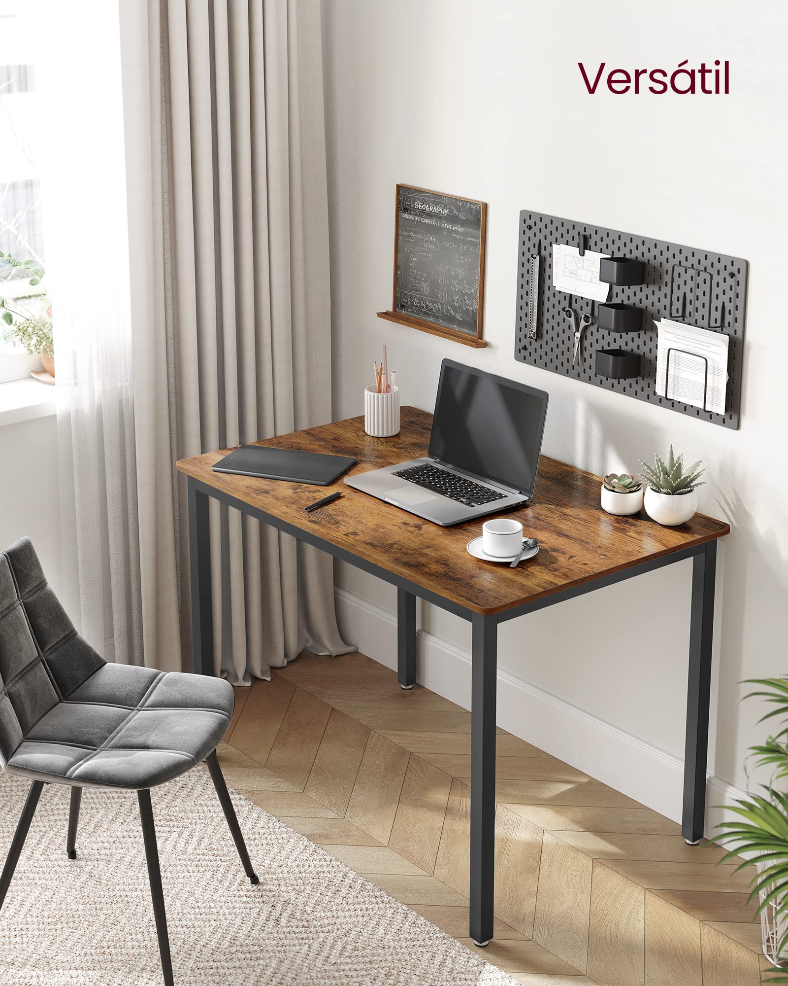 VASAGLE Dining Table, Kitchen Table, 70 x 110 x 77 cm, Dining Table for 4 People, Living Room Desk, for Dining Room, Kitchen, Industrial, Rustic Brown and Matte Black KDT081B01 - 4