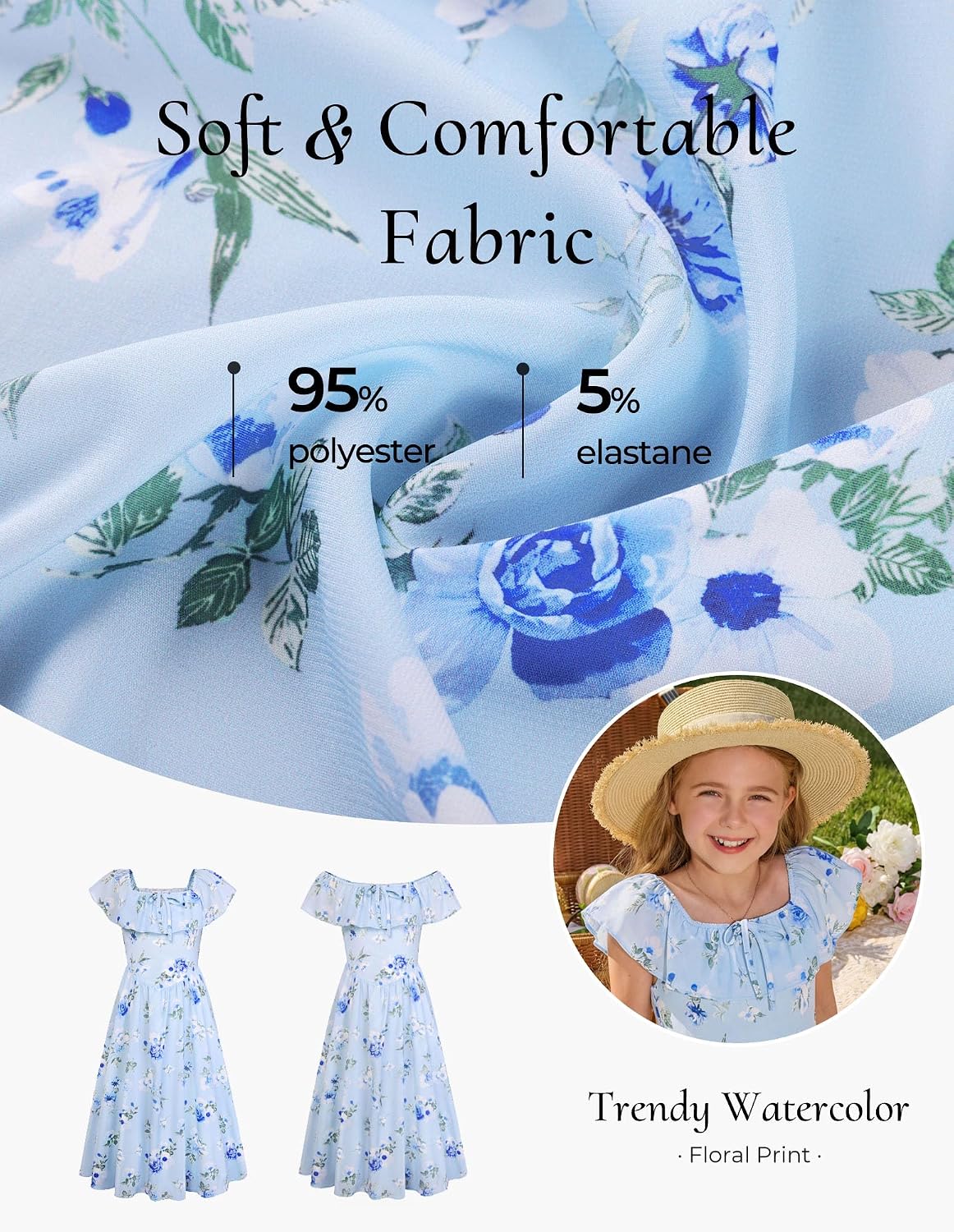GRACE KARIN Girls Floral Dress Summer Midi Dress Off Shoulder Ruffle Spring Long Dresses