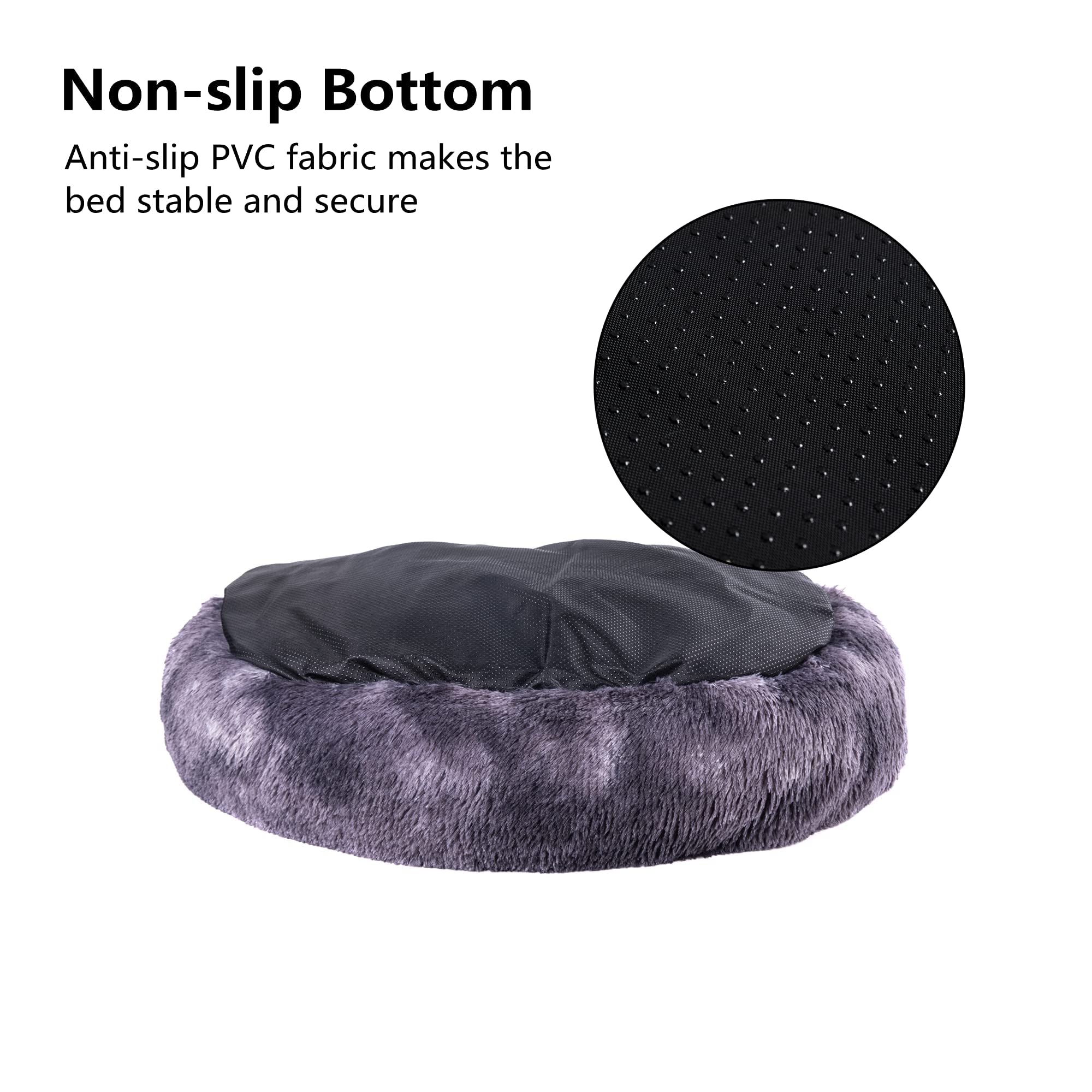 Poohoo Calming Faux Fur Donut Cuddler Dog Bed,Washable Round Cat Bed Pillow Cuddler Gradient Color(23"/30") for Small Medium Dogs (Oval 36", Grey2021)