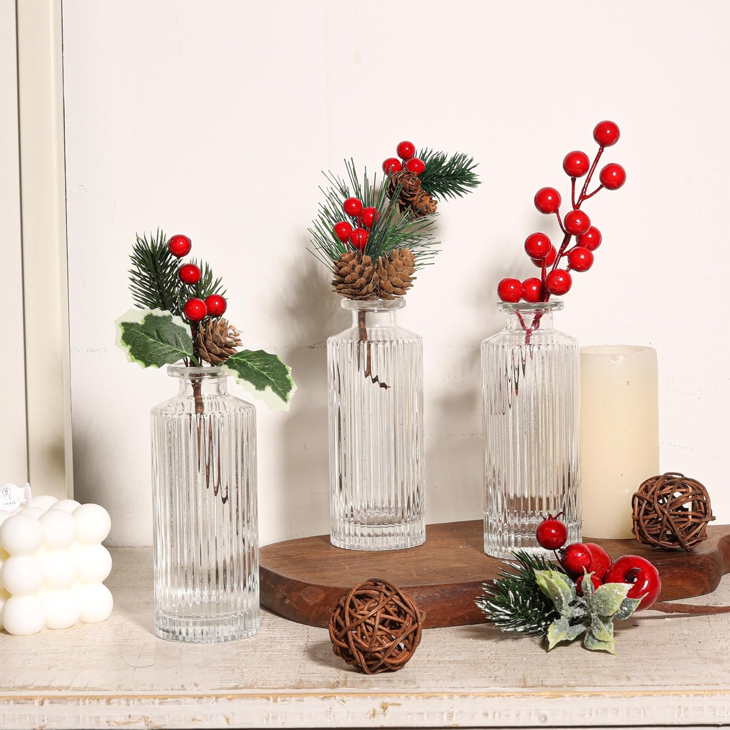 ComSaf Glass Bud Vases Set of 3, Small Flower Vases in Bulk, Mini Ribbed Vases for Centerpieces, Clear Vintage Vase for Table Decorations, Wedding, Party, Receptions, Home Decor (Different Sizes) - Image 9