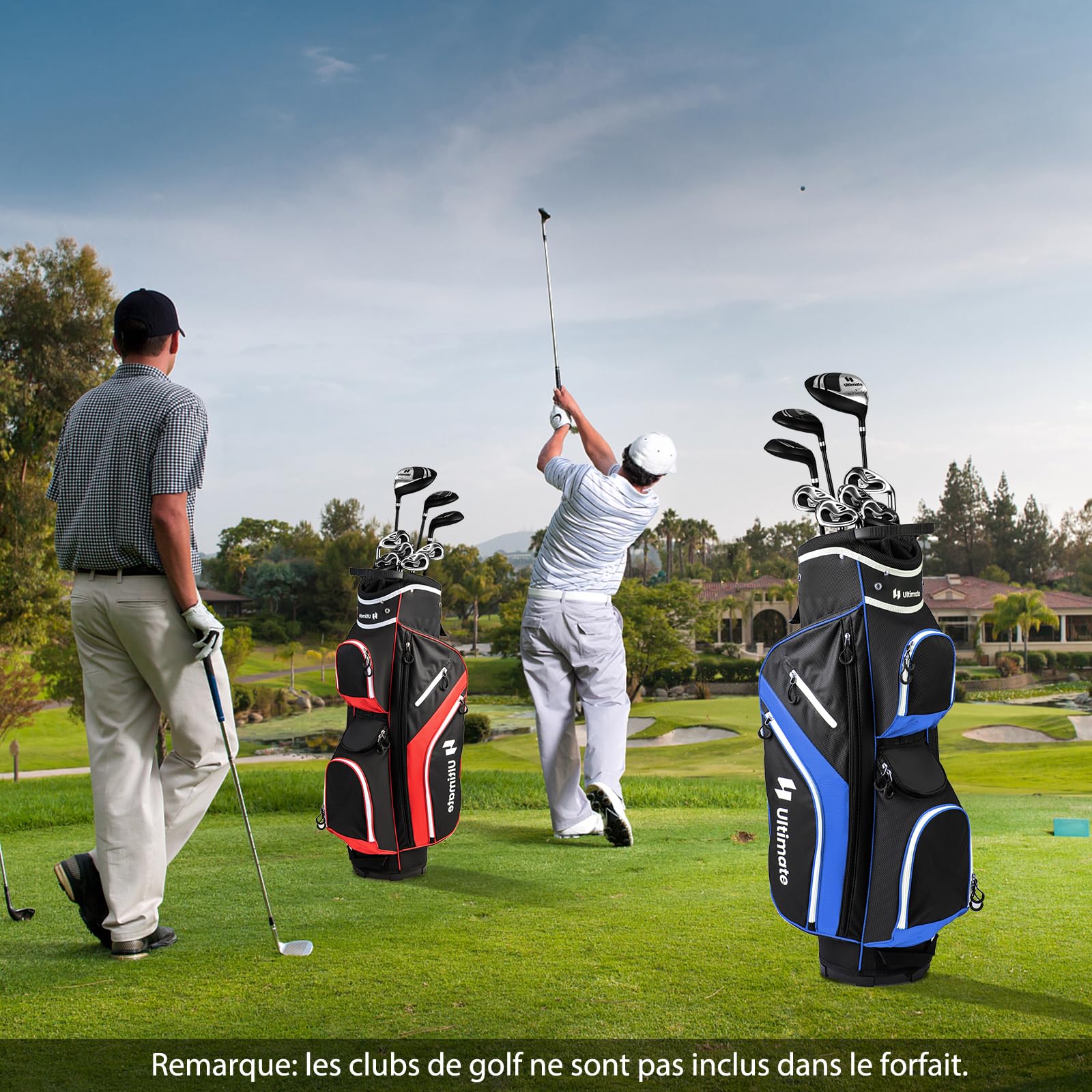 COSTWAY Sac de Golf avec 14 Compartiments, Sac de Club de Golf Portable avec 9 Poches Zippées Glacière Compartiment à Chaussures Porte-Parapluie et Housse de Pluie