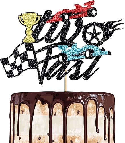 Dos decoraciones para tartas de carreras rápidas tema de bandera a cuadros aniversario de club de fanáticos de las carreras baby shower suministros