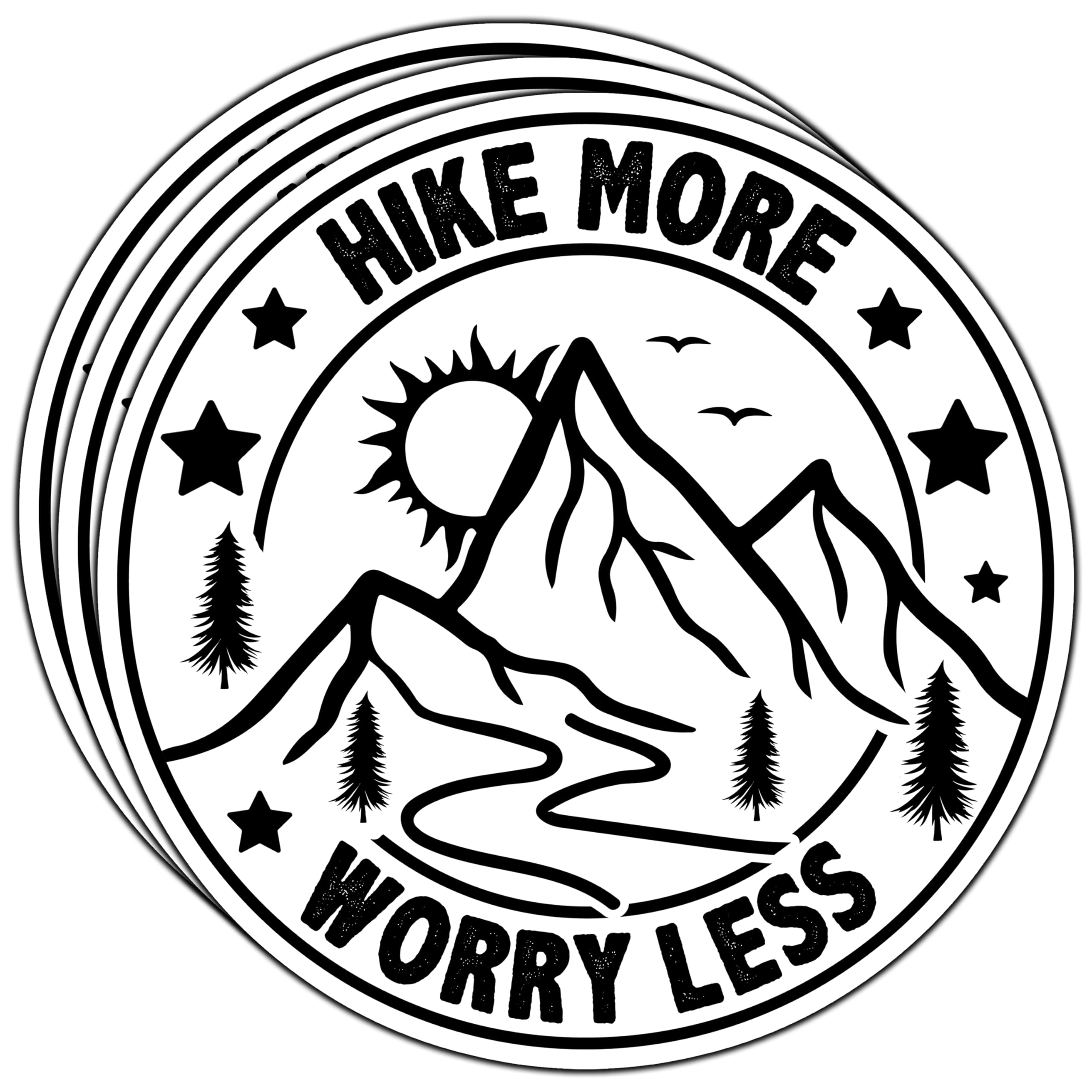 Photo 1 of (3Pcs) Hike More Worry Less Sticker Camping Lover Adventure Mountain Stickers Decorative Waterproof Vinyl Decal for Tumbler Mug Phone Case Laptops Water Bottle Notebook Size 3x3 Inches
