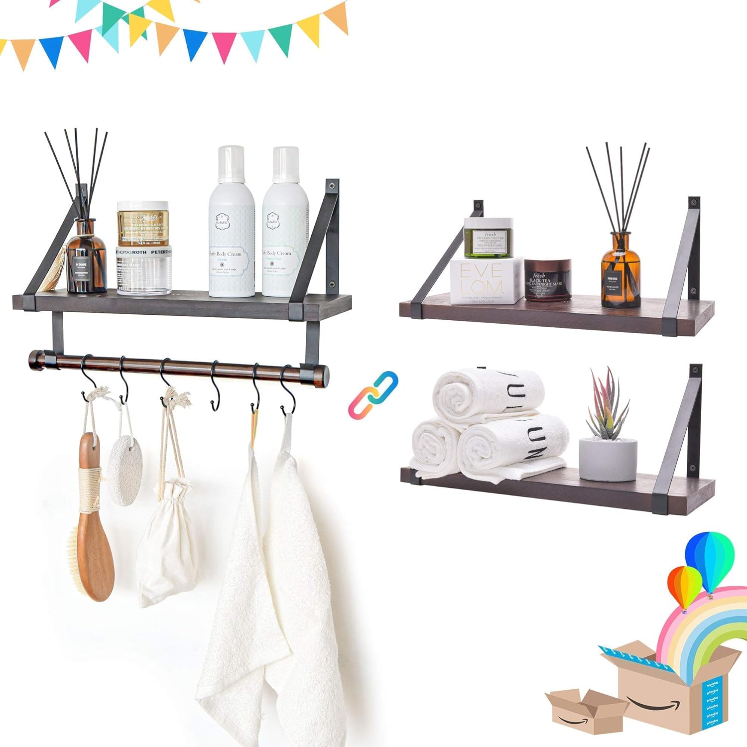 Labcosi Walnut Floating Shelves 2Pack Décor Wood Wall