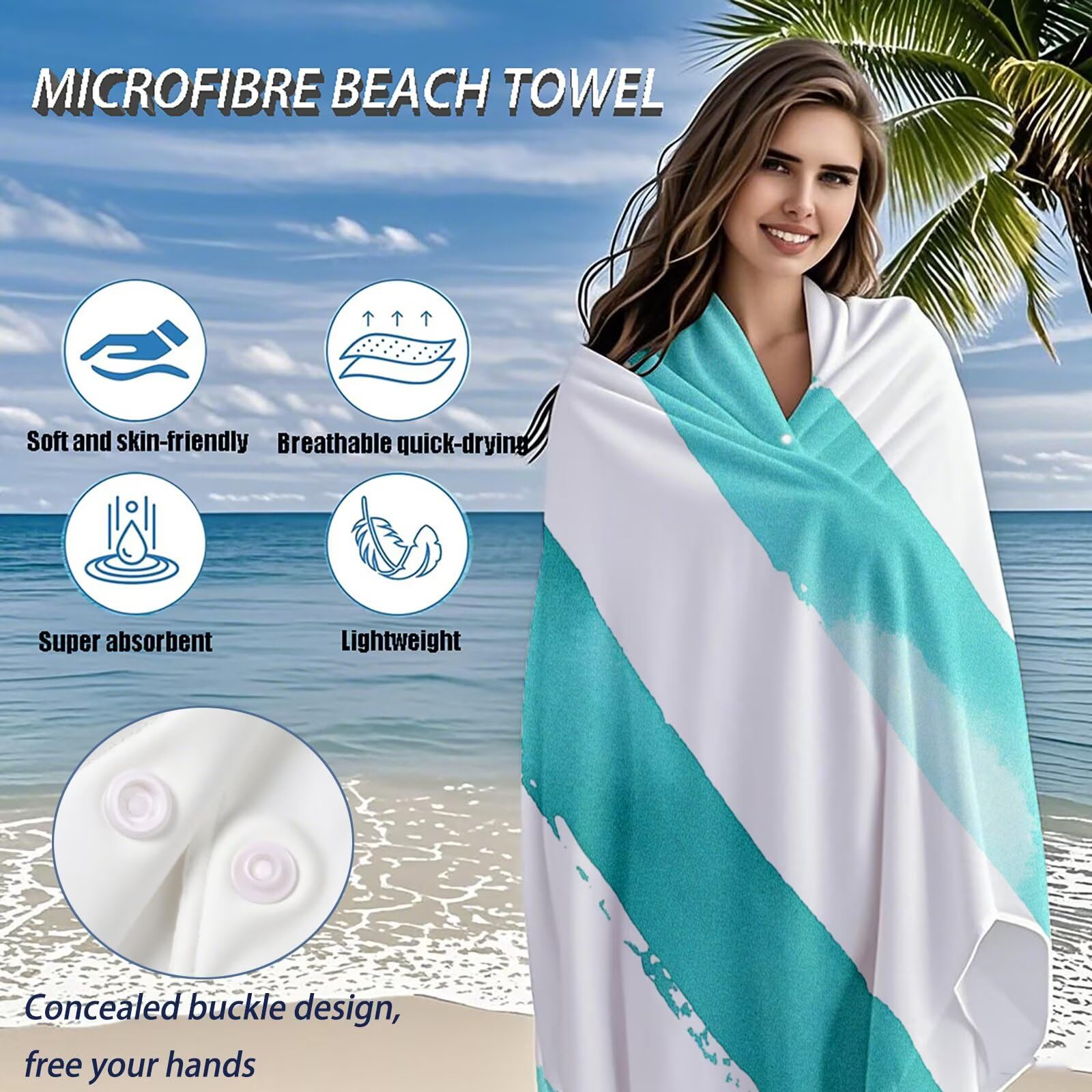 Serviette de Plage Microfibre Serviette Plage 100x150 cm 2 Pack Séchage Rapide, Anti-Sable, Absorbante Fonction Drap de Plage XXL pour Bain, Sport, Voyages, Sauna, Piscine, Yoga, avec Sac Bande Q-801