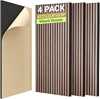 TONOR 4-Pack Self-Adhesive Acoustic Wood Veneer Wall Panels 47.2x23.6in Dual-Layer Soundproof Tiles Echo Absorption Walnut Decor