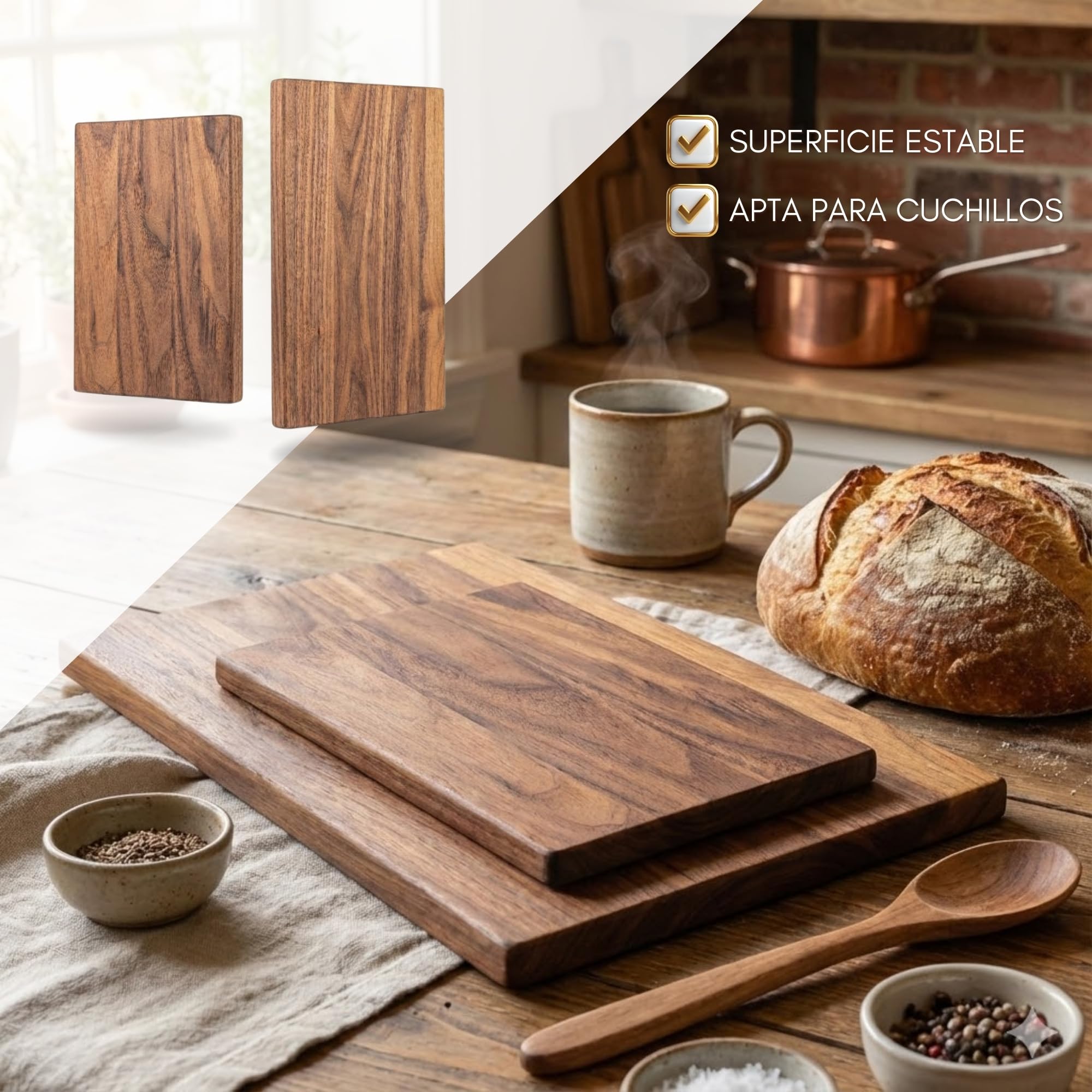 PAVLOVA’S Set de Tablas de Corte y Servicio en Nogal – 2 Piezas (40×25/30×20 cm) – Artesanía Suiza – Acabado en Aceite Alimentario – Caja de Regalo – Garantía 10 Años – Edición Limitada