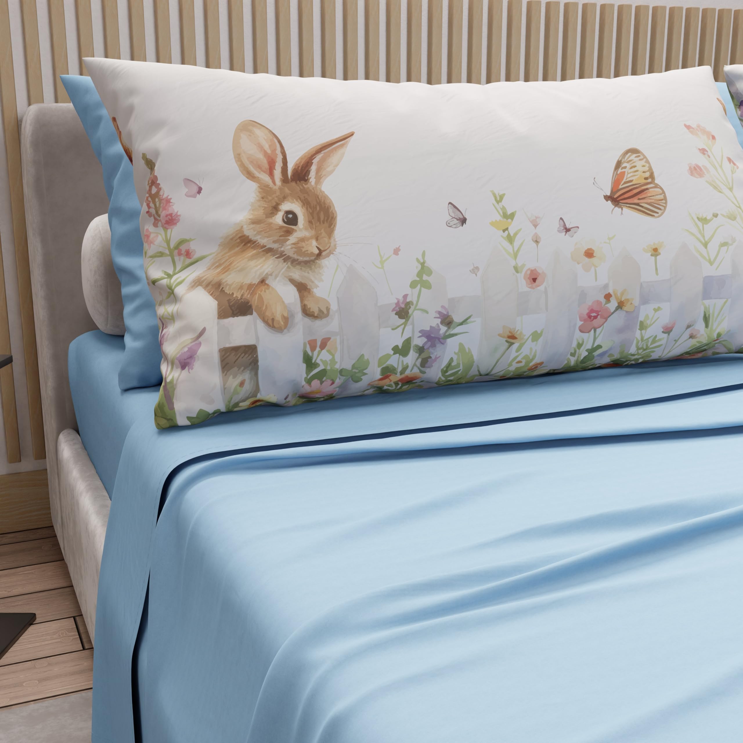PETTI Artigiani Italiani - Easter Cotton Sheets with Pillowcases in Digital Print, Double Bedsheets, Easter Double Bed Set, 19 Light Blue, Made in Italy