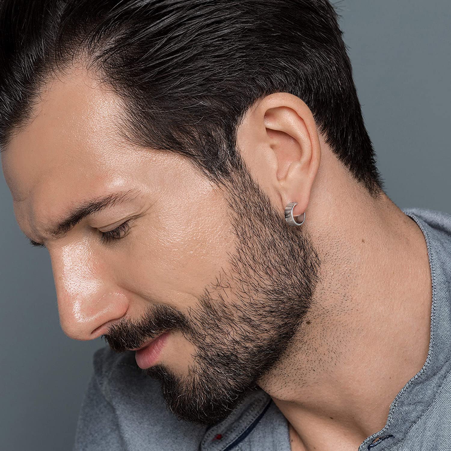 Herren Creole Ohrring Geriffelt aus 925 Sterlingsilber - Strukturierte Huggie - Nickelfrei & Hypoallergen - Einzelner - Handmade by Emmanuela