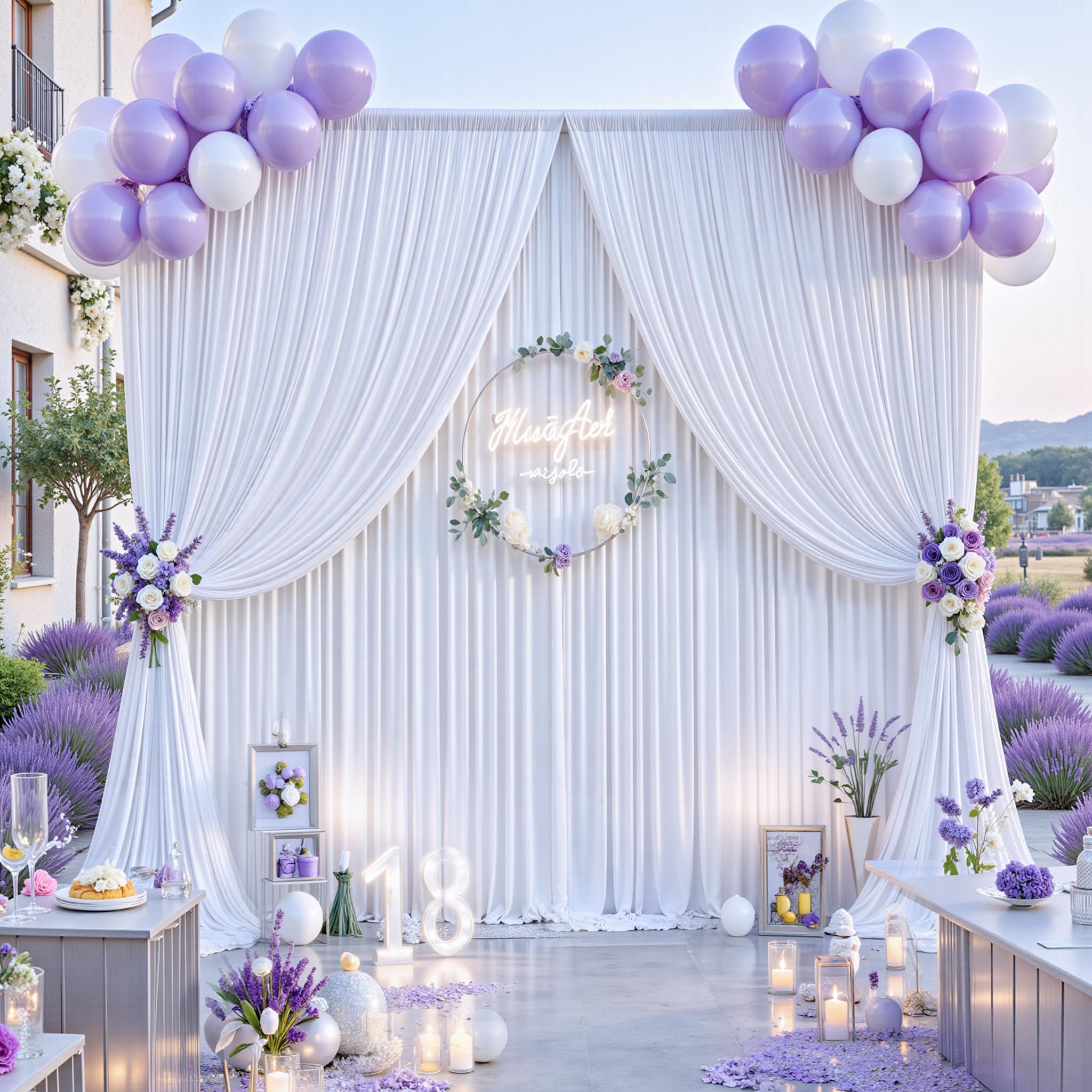 Lot de 8 rideaux de fond en polyester infroissables pour fêtes de mariage, fête prénatale, fête d'anniversaire, 12,2 x 3 m, blanc