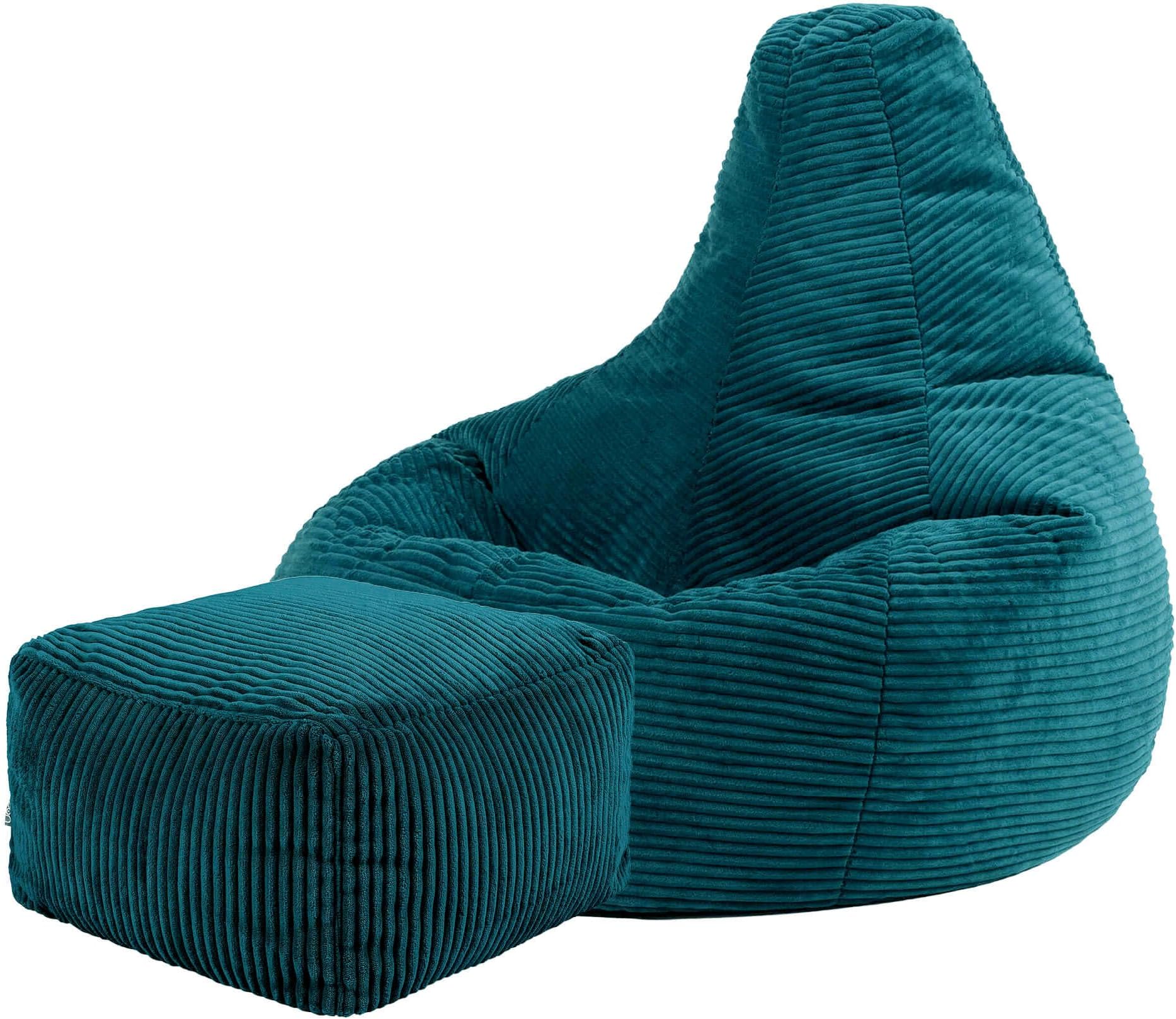 icon Dalton Cord Recliner Bean Bag with Footstool, Teal Green, Large Adult Bean Bag Chair with Filling Included, Comfy Chair, Living Room Furniture, Bedroom Furniture