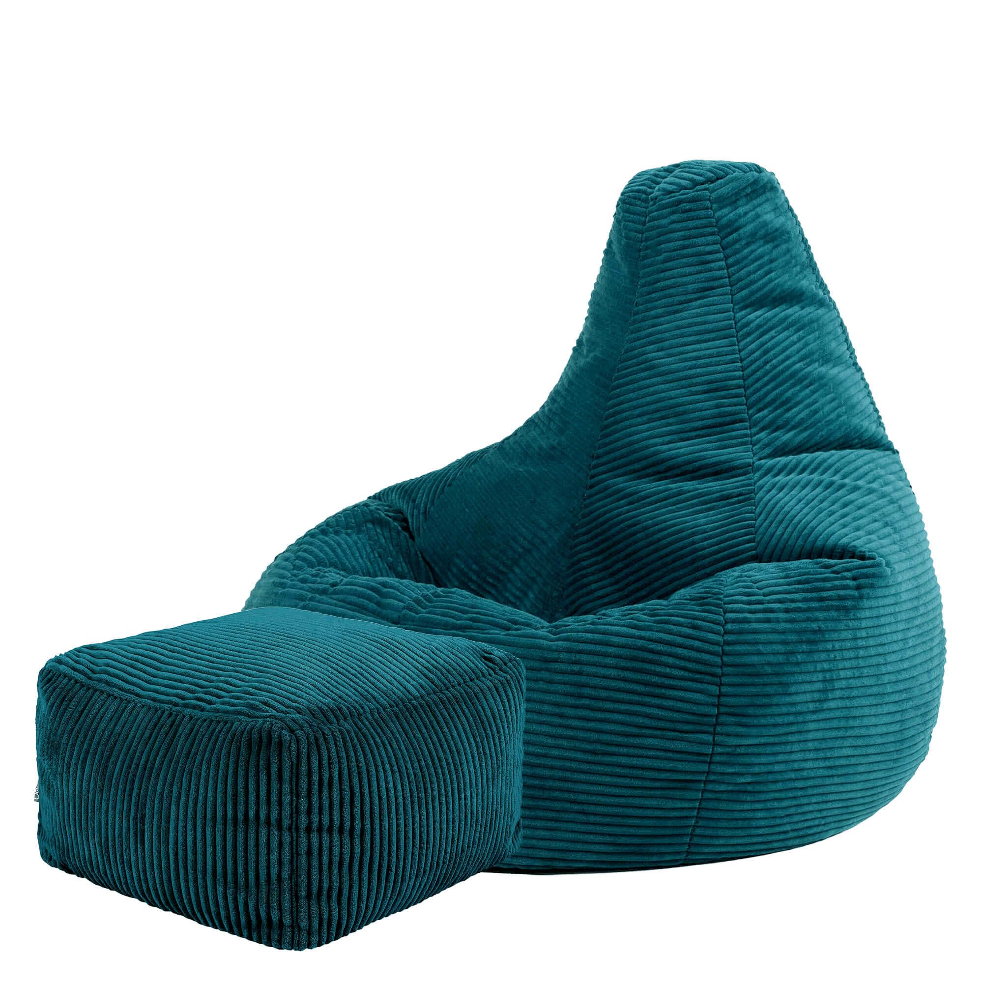 ICON Gaming Bean Bag Recliner & Footstool - Corduroy - Teal