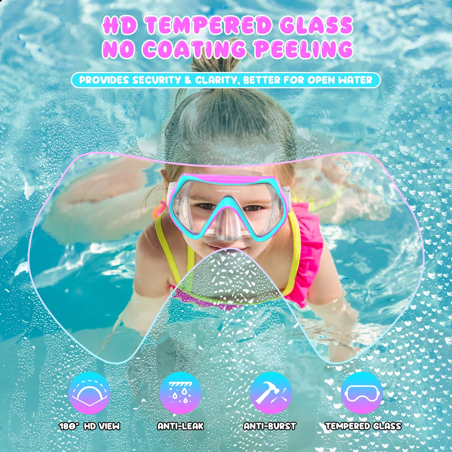 Snorkeling Gear for Kids, Kid Mask Fins Dry Top Snorkel Set, Youth Boys Girls Junior Age 6-14 Swimming Diving Swim Fins, Tempered Glass Panoramic View Travel Packages
