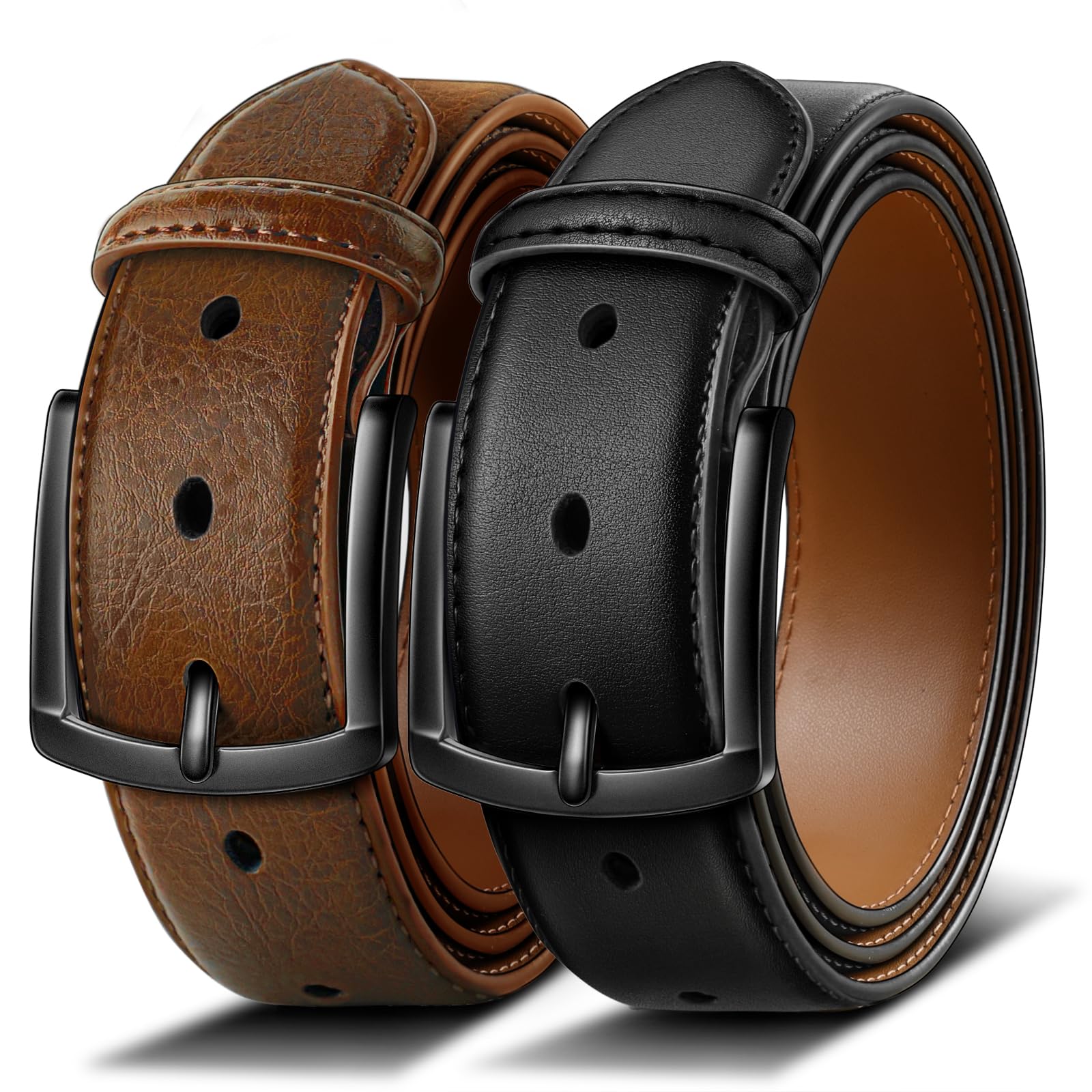 BULLIANT Gürtel Herren 2er Pack Ledergürtel mit 7 Löchern,Komfortabel für Anzug,Freizeit und Jeans,Breite 35mm