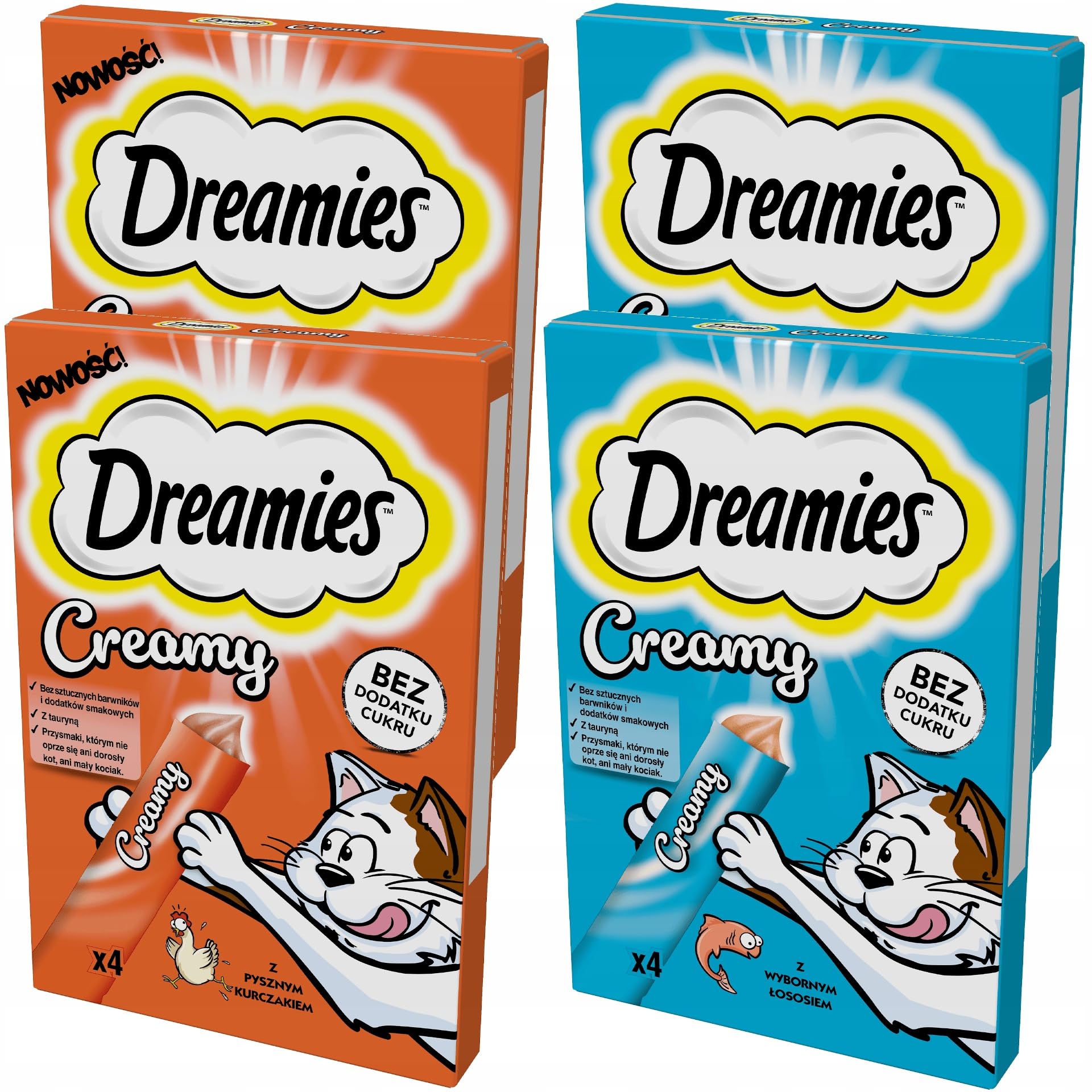 Dreamies Katzenleckerlis Creamy Snacks Mit Lachs & Huhn - 8 Packungen (32 Portionen à 10g), Ohne Zucker, Mit Taurin