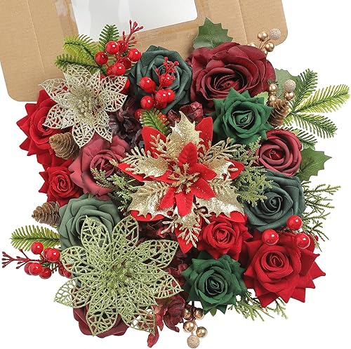Miniatura 15 de YYHUAWU Juego de flores artificiales, caja de hojas de flores falsas con tallos para ramos de boda, centros de mesa, arreglos florales, decoración