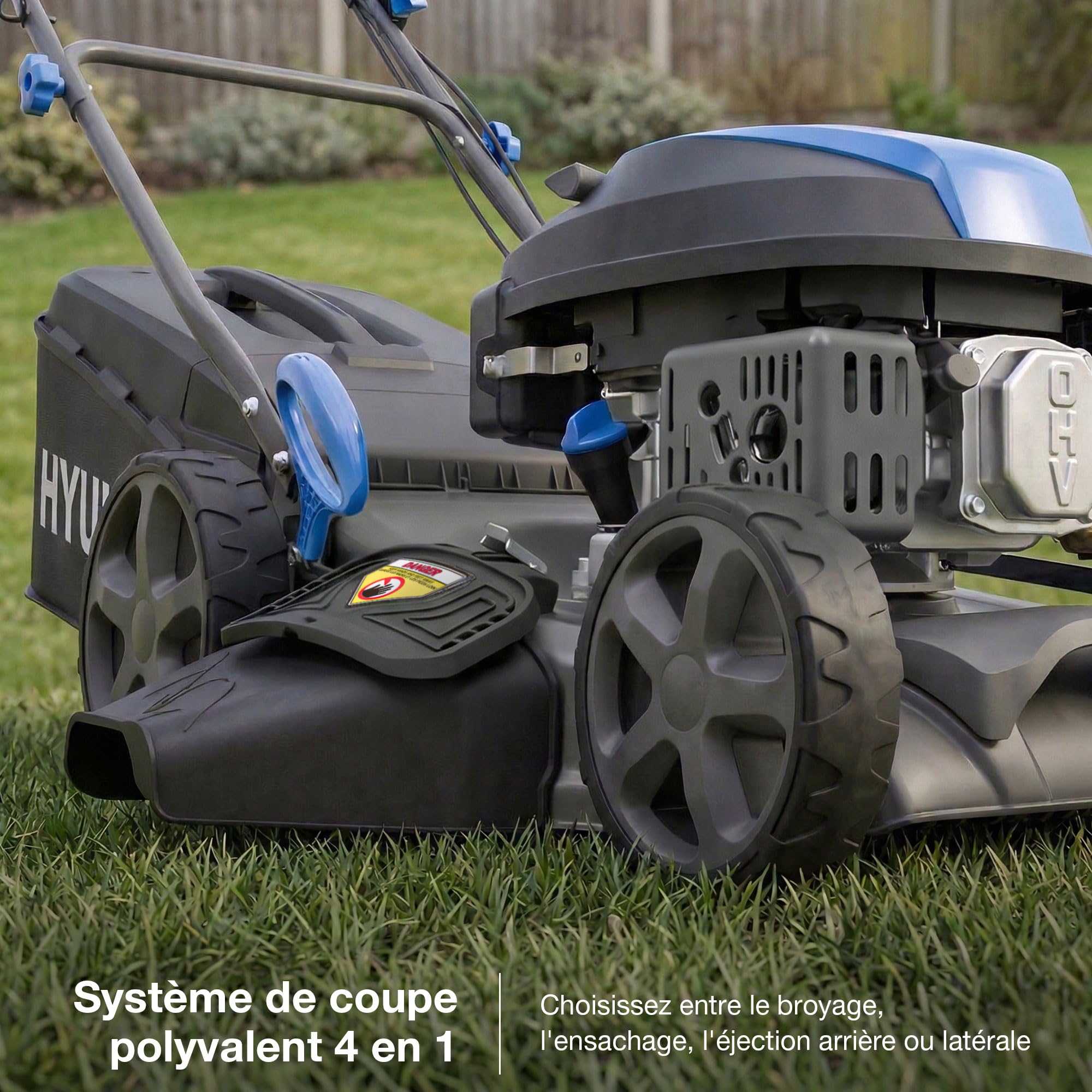 Hyundai Tondeuse à Gazon Thermique Autotractée 43 cm Moteur 139 cm3 3,7 CV 4 Temps Coupe 4-en-1 Mulching Carter Acier