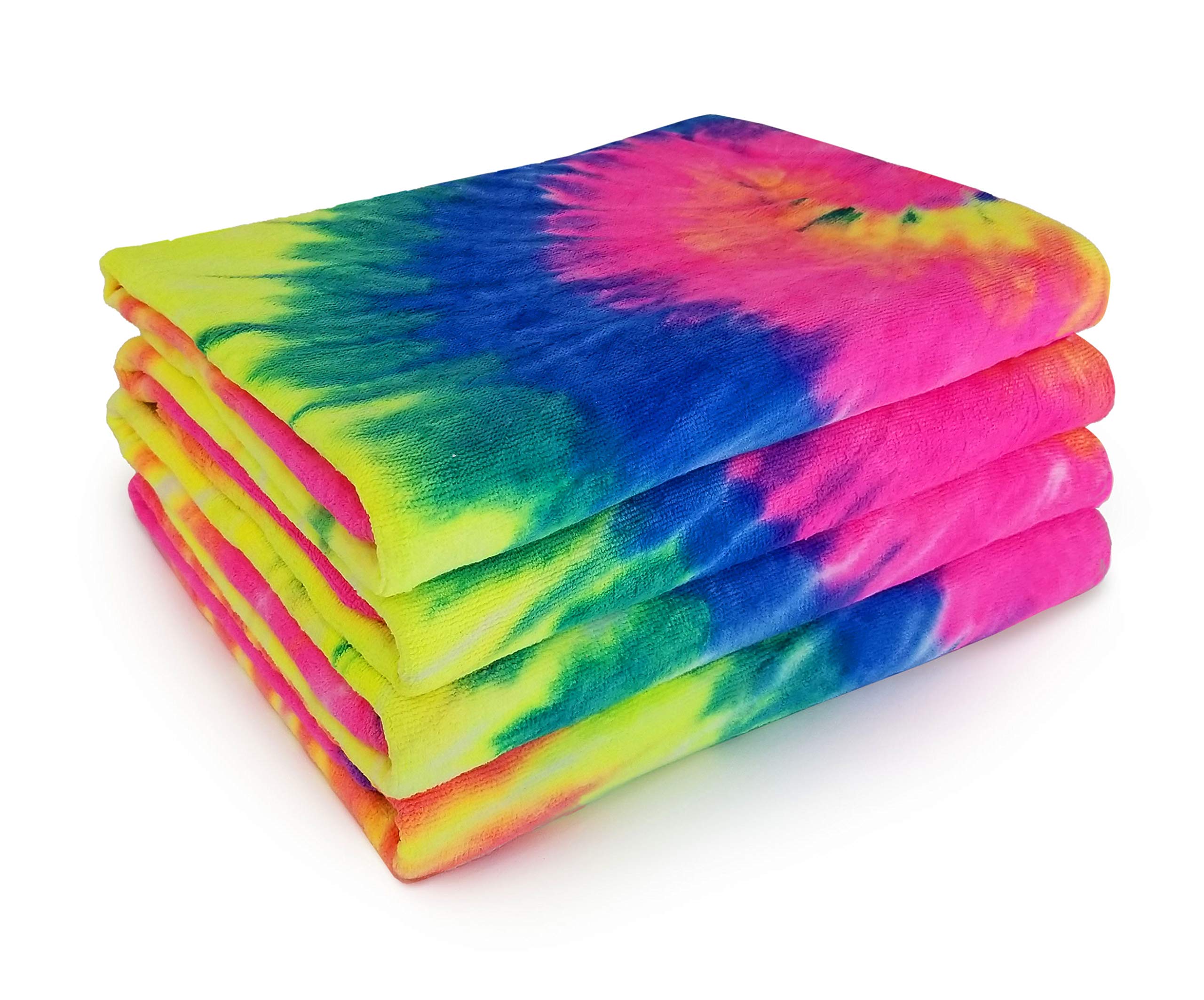 Tie Dye Beach Bath Towel – 100% Cotton, 30" X 60", Reactive Rainbow Colors, Super Absorbent Terry Cloth