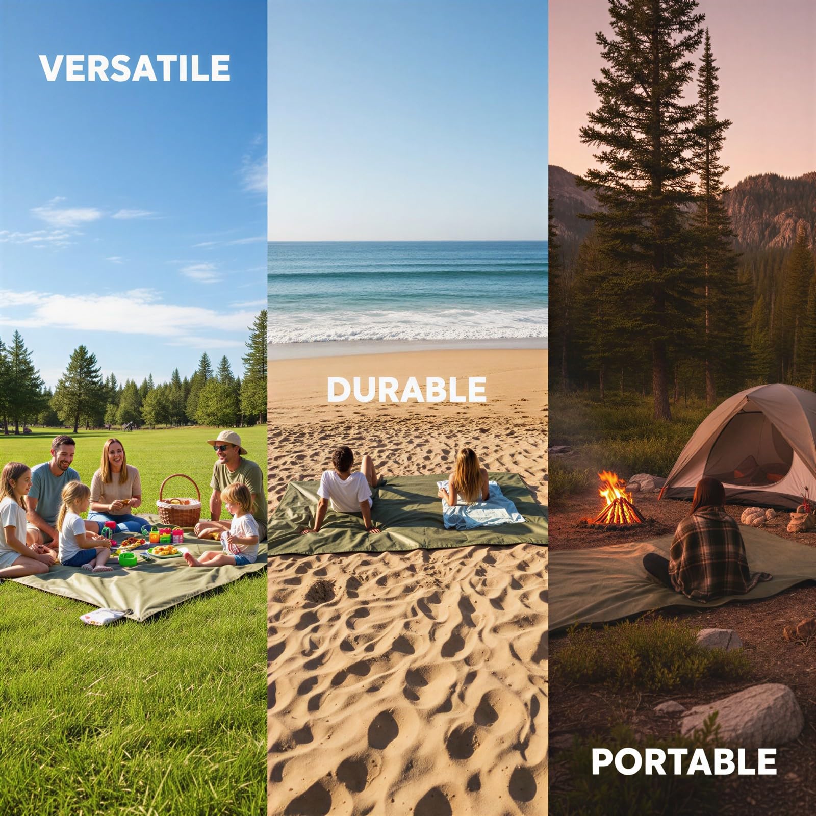 Grande couverture de pique-nique, tapis d'extérieur en nylon vert pour camping, imperméable et anti-sable, pour 4 à 5 adultes, portable pour voyage et plage, facile à nettoyer, tapis de jeu