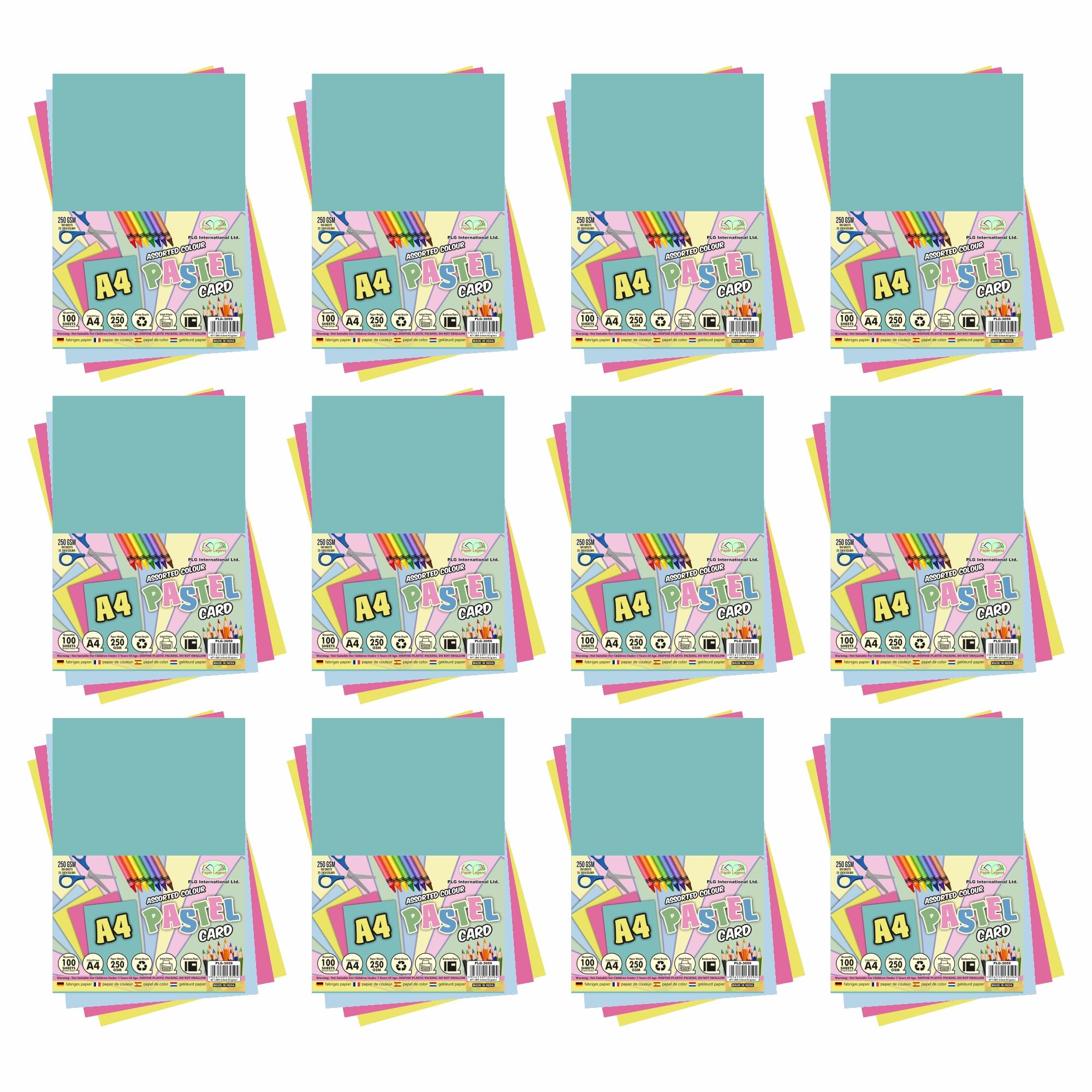 A4 Cards, 250 GSM Activity Card, 100 Coloured Sheets | Print & Craft Card, Kids DIY Paper Craft, Card Making for Home School Office (Assorted Colour Pastel Card, Pack of 12)