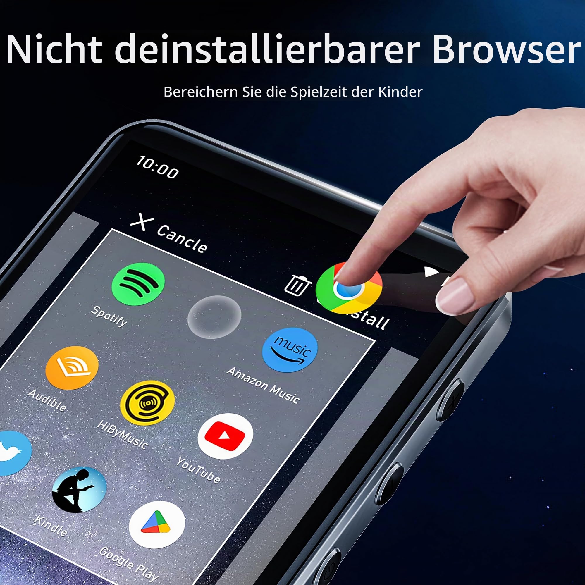 HIFI WALKER G7 MP3 Player mit Bluetooth & WLAN, Android 13, 144GB Speicher, 3GB RAM, 4 Zoll Touchscreen MP3/MP4 Player mit Lautsprecher, Kamera, Kindersicherung, Spotify kompatibel, Schwarz