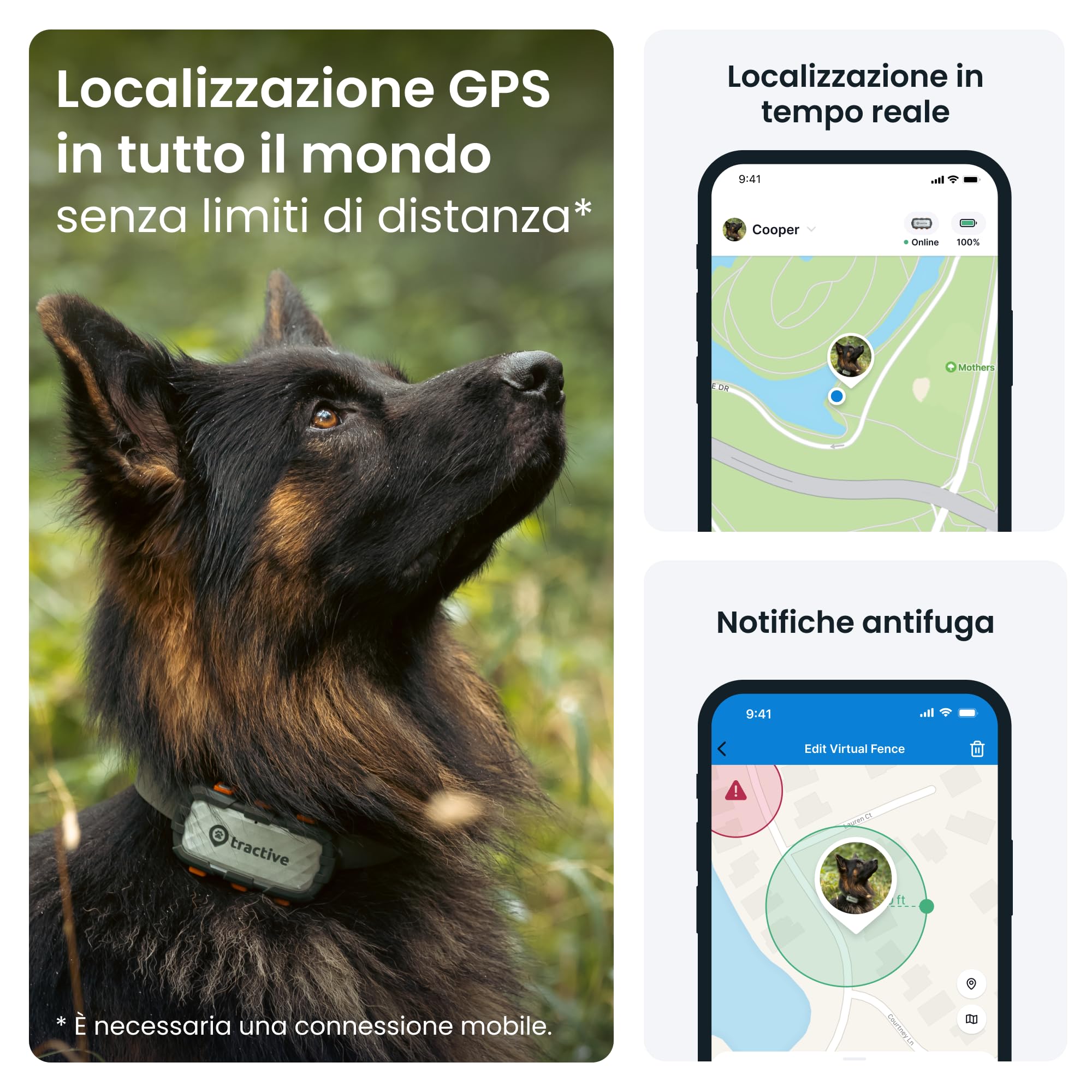 Tractive - GPS per cani XL Adventure - Rivestimento in fibra di vetro - Fino a 1 mese di batteria - Localizzazione GPS - Notifiche antifuga - Monitor di attività - Avvisi di salute