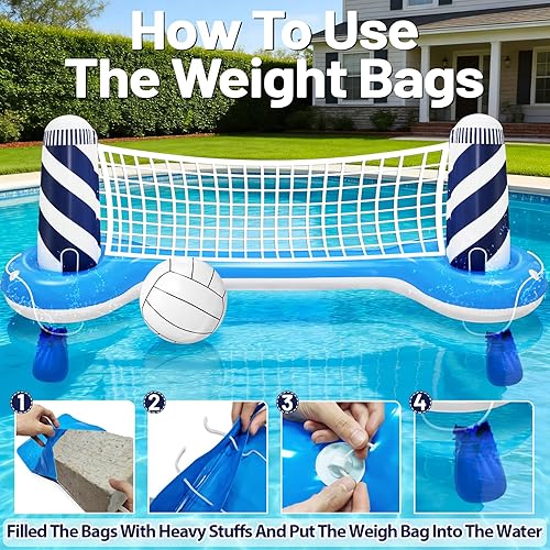 Miniatura 4 de Juego de flotador inflable de red de voleibol con pelota de playa de 19 pulgadas, diseño de faro, juguetes flotantes para deportes acuáticos