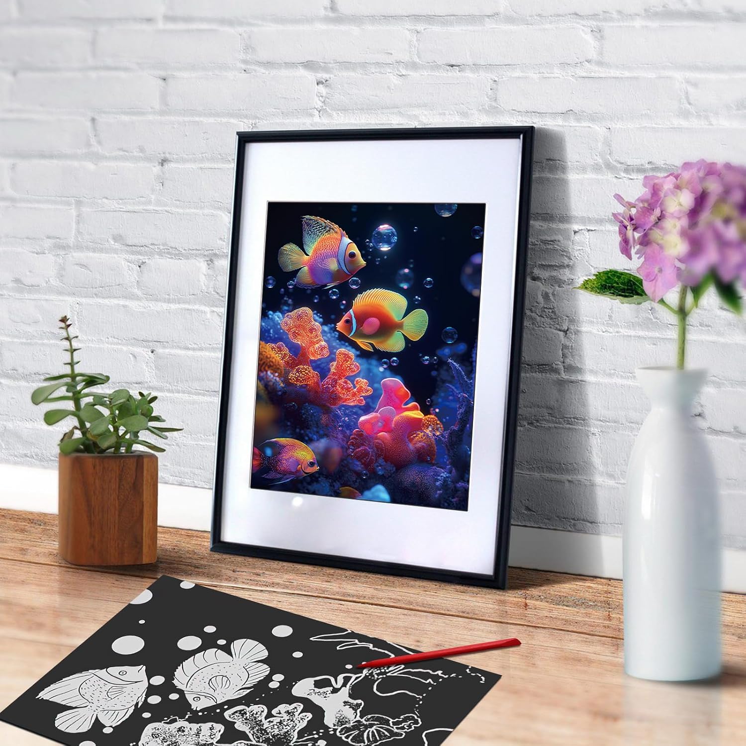 KSIWRE Scratch Art for Adults & Teens,4 Sheets Glow in The Dark Rainbow Scratch Paper,Beautiful Night View Scratch Painting(Seabed World)