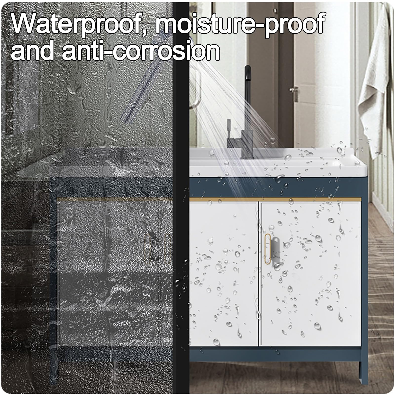Freistehende Utility-Sink mit Schrank, Keramik-Waschbecken und Wasserhahn für Waschküche, Garten im Freien, Garage Handwaschstation, Raum Aluminium-Eterzboden mit Lagerung