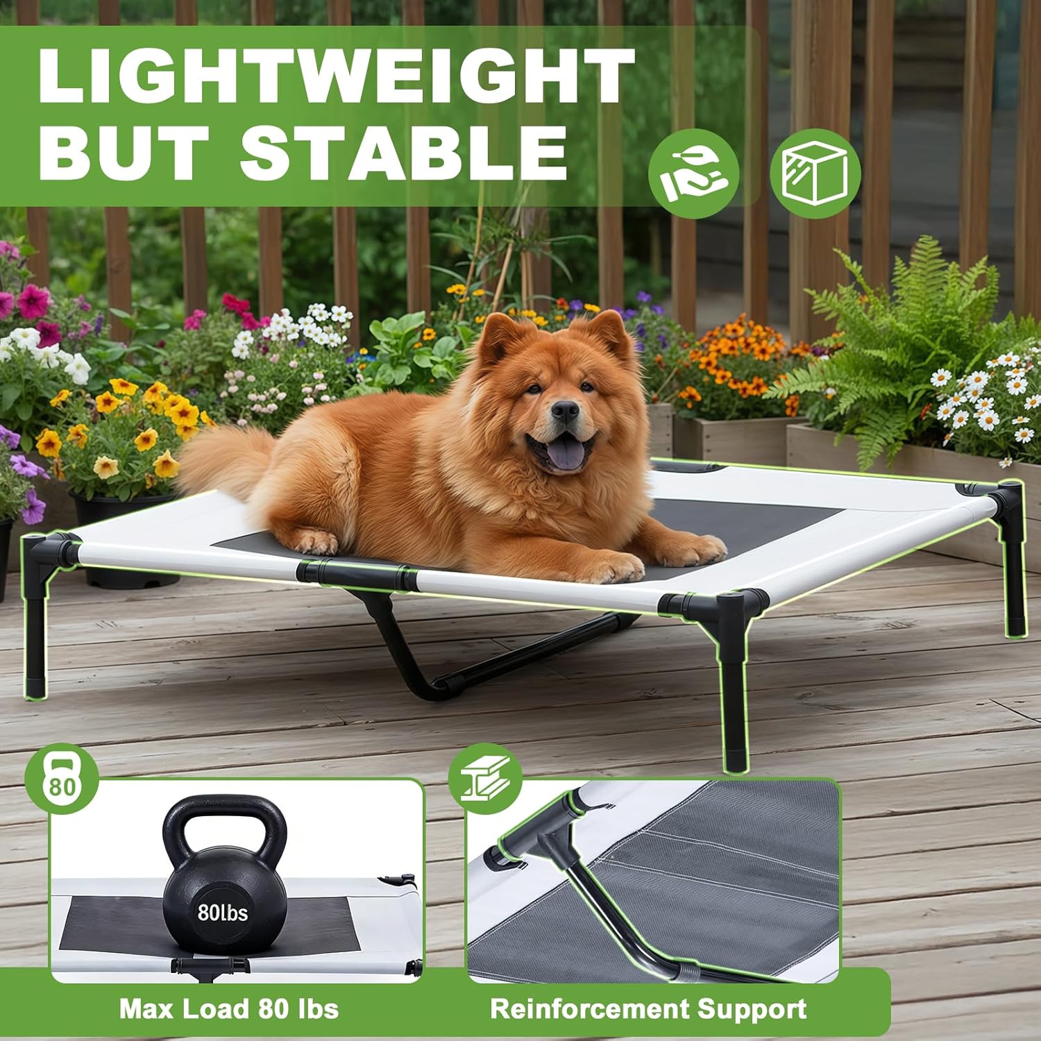 S/M/L Outdoor Raised Dog Cot with Canopy & Side Shade - Portable Cooling Elevated Dog Bed for Camping Beach (with Carry Bag)