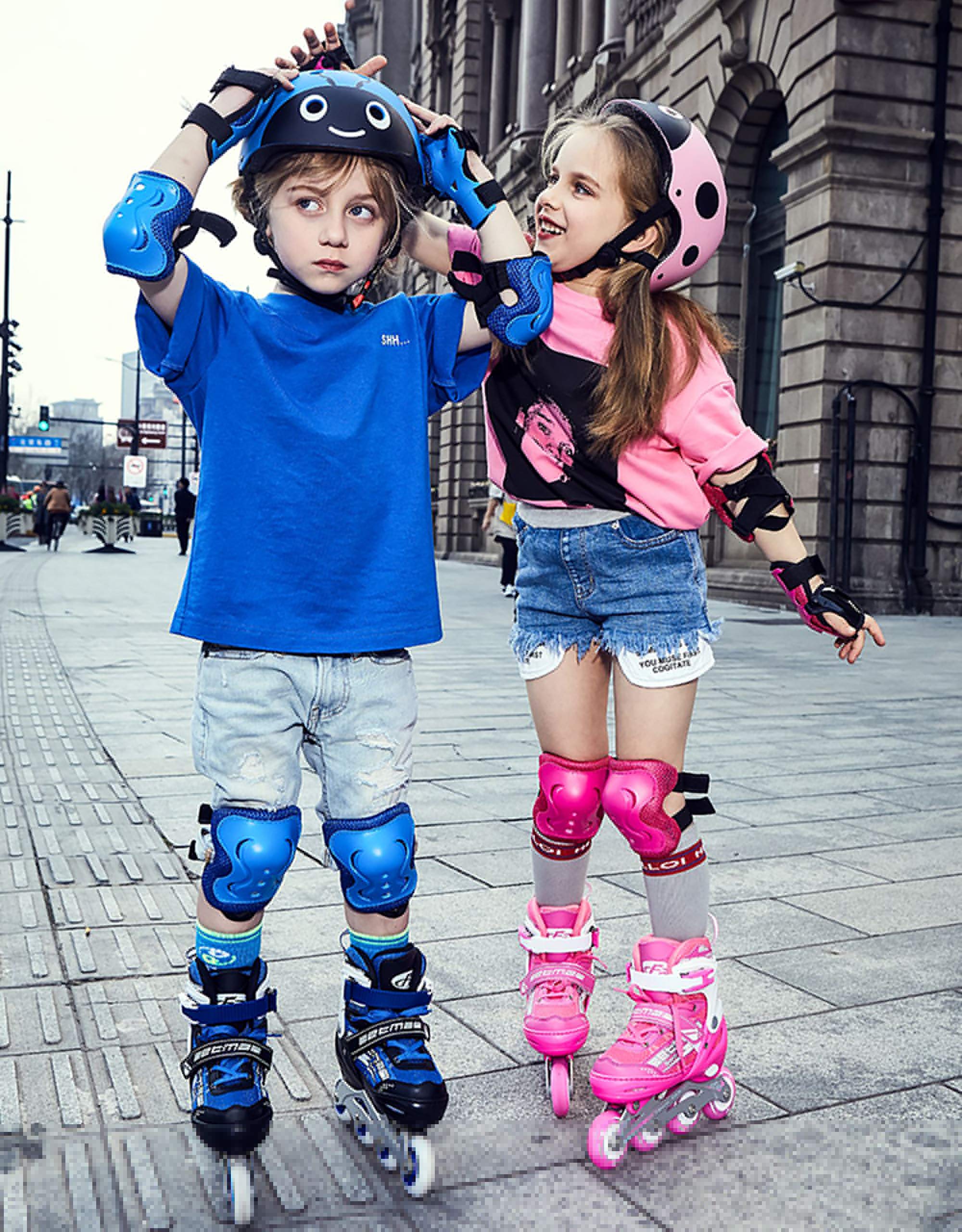 Casque Vélo Enfant Réglable Sets de Protection Enfant Casque Ajustable Coudières Genouillère Protège-Poignets Protections Sports Srotection Velo Skateboard Rollers Skate